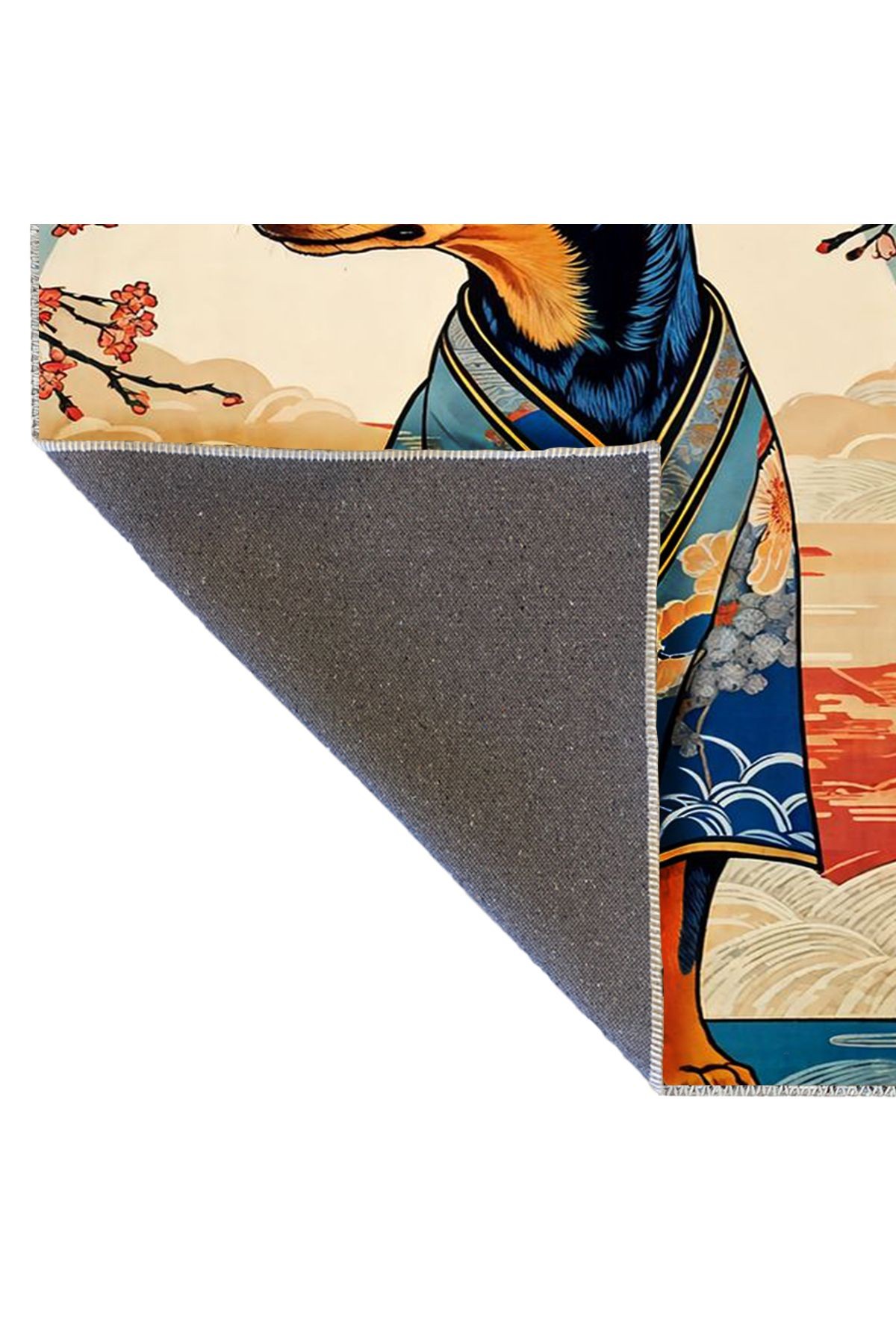 Tuğrul Koleksiyonu Bulutlarda Kimono Giyen Köpek Desenli Dokuma Taban Soyut Modern Dekoratif Halı 40