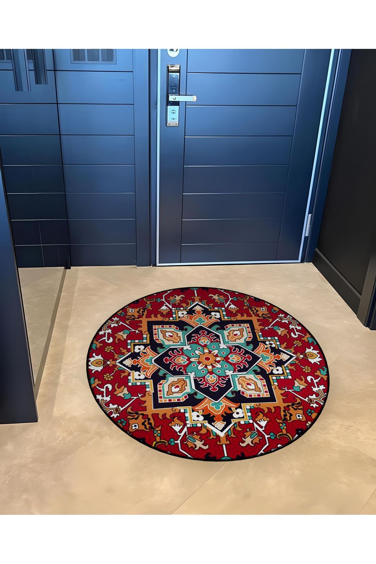 Bordo Temalı Geleneksel Motif Desenli Yuvarlak Dokuma Taban Vintage Dekoratif Halı 6134