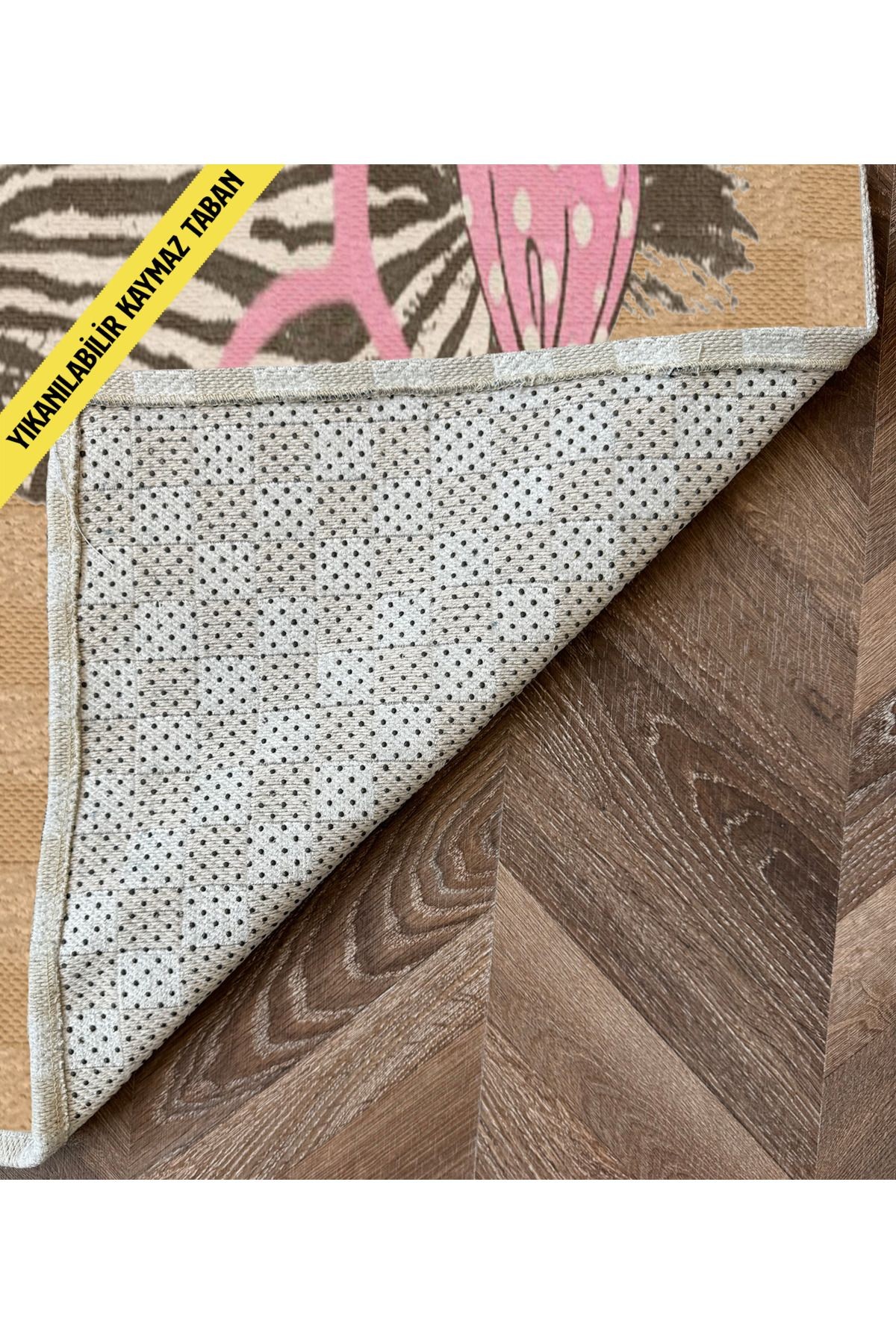 Bej Temalı Tatlı Kız Yazılı Zebra Desenli Kreatif Modern Dekoratif Banyo Paspası 90×60