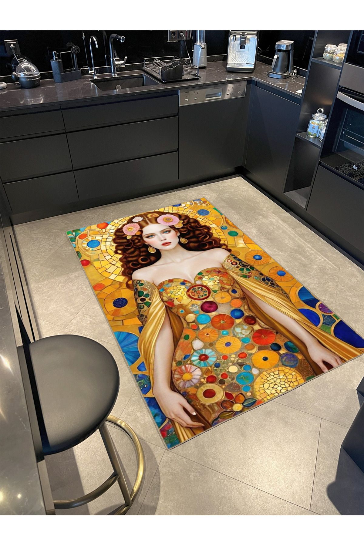 Renkli Kız Desenli Dekoratif Halı miravip749