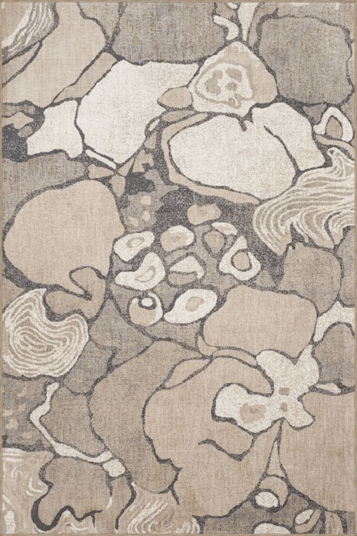 Bej Gri Temalı Soyut Abstract Desenli Kreatif Modern Dekoratif Halı 3913