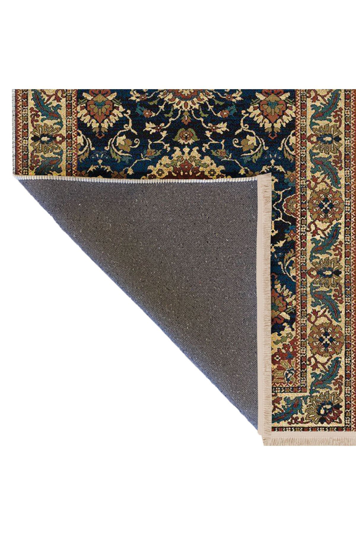 İnci Koleksiyonu Lacivert Tema Geleneksel Motif Desenli Dokuma Taban Vintage Dekoratif Halı inci26