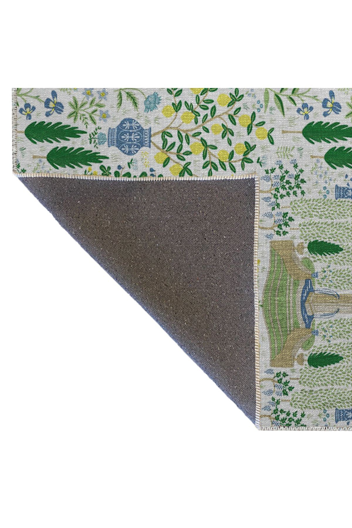 Açık Ton Çok Renkli Bahçe Tasarım Limon Ağacı ve Ev Desenli Modern Dekoratif Halı 2734