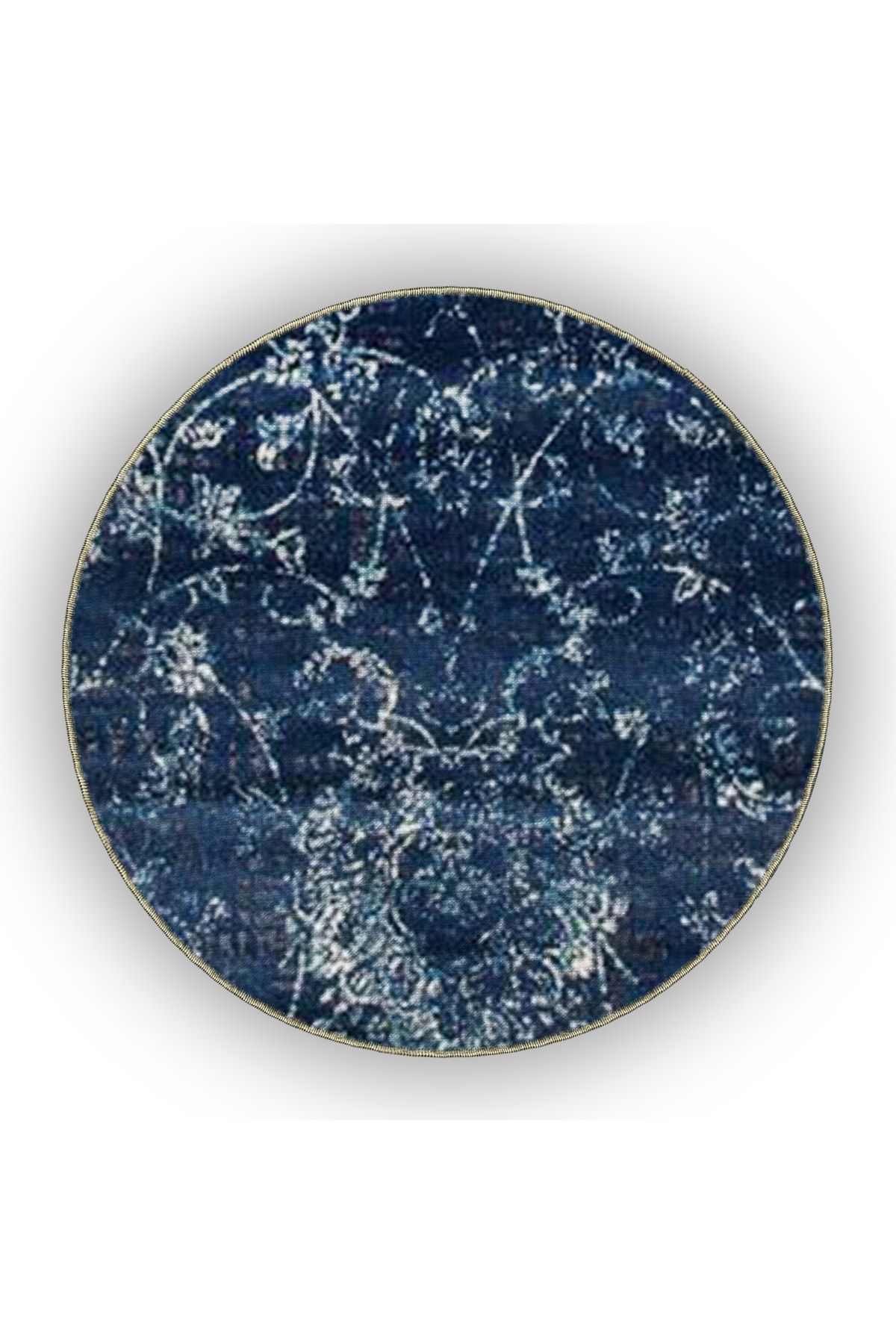 Lacivert Temalı Motifli Etnik Çiçek Desenli Vintage Dekoratif Halı 4914