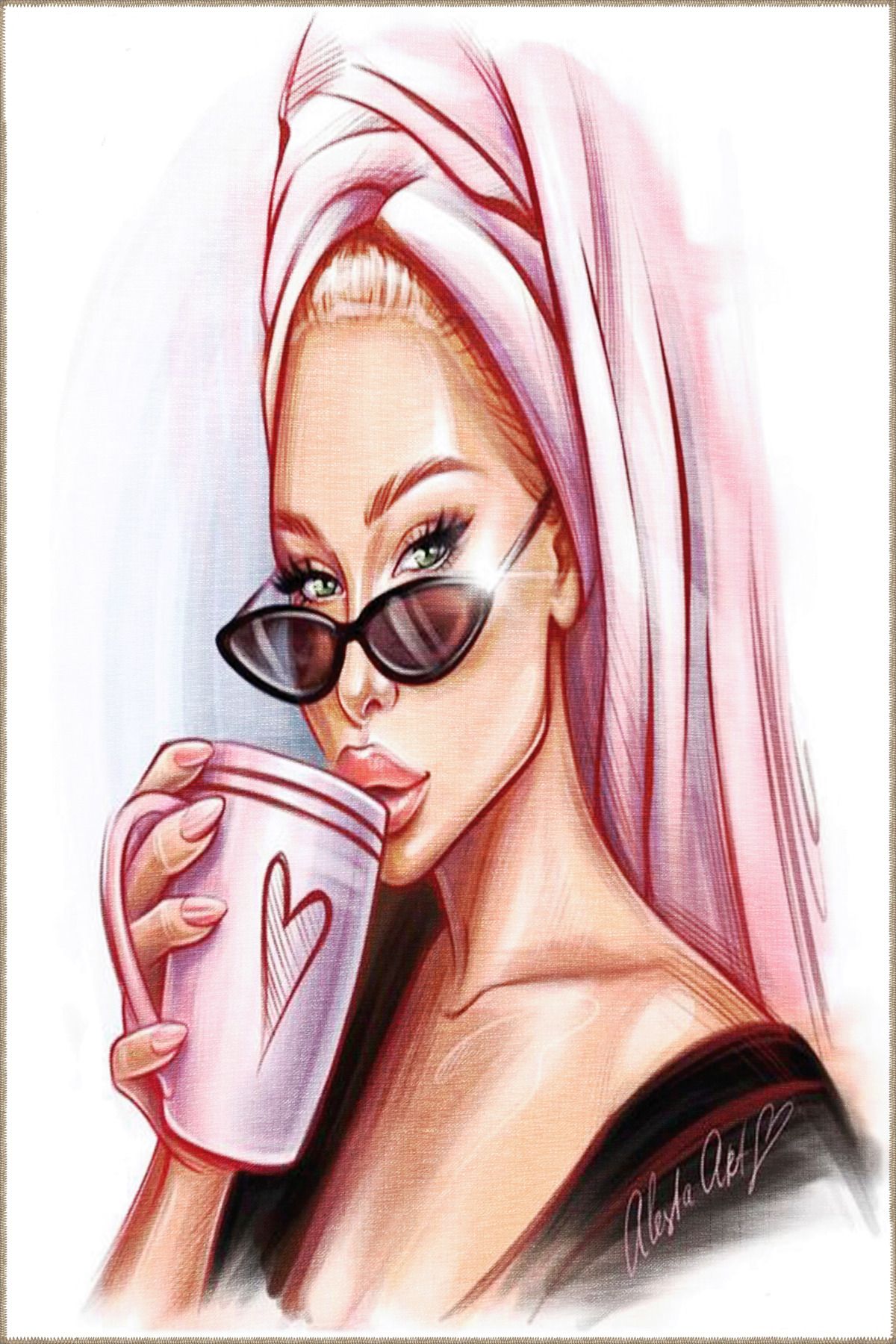 Kadın ve Sakız Pembe Desenli Modern Dekoratif Halı 3667