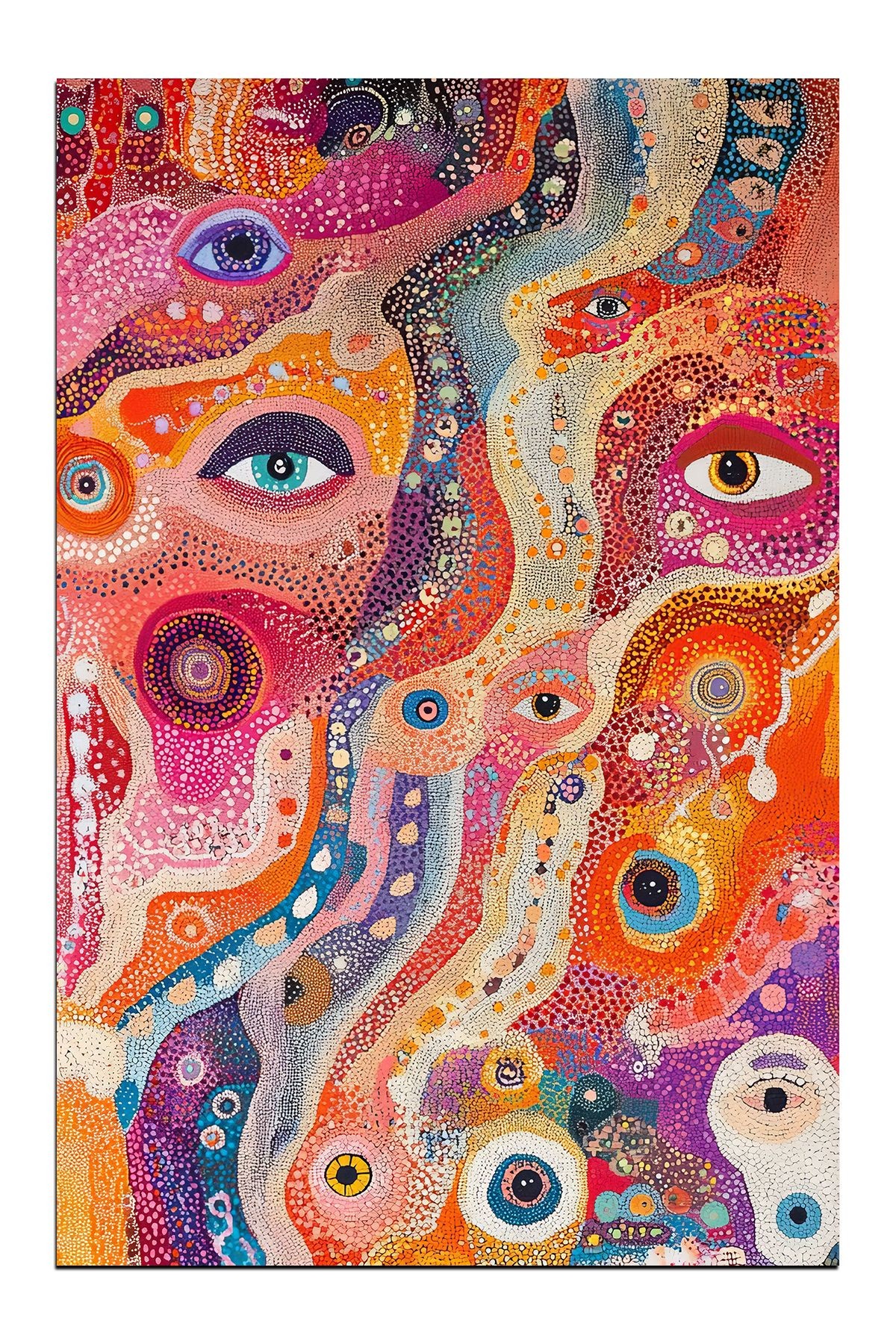 Nora Pi 022 Pembe Göz Renkli Desenli Pastel Renkli Dokuma Taban Dekoratif Salon Halısı