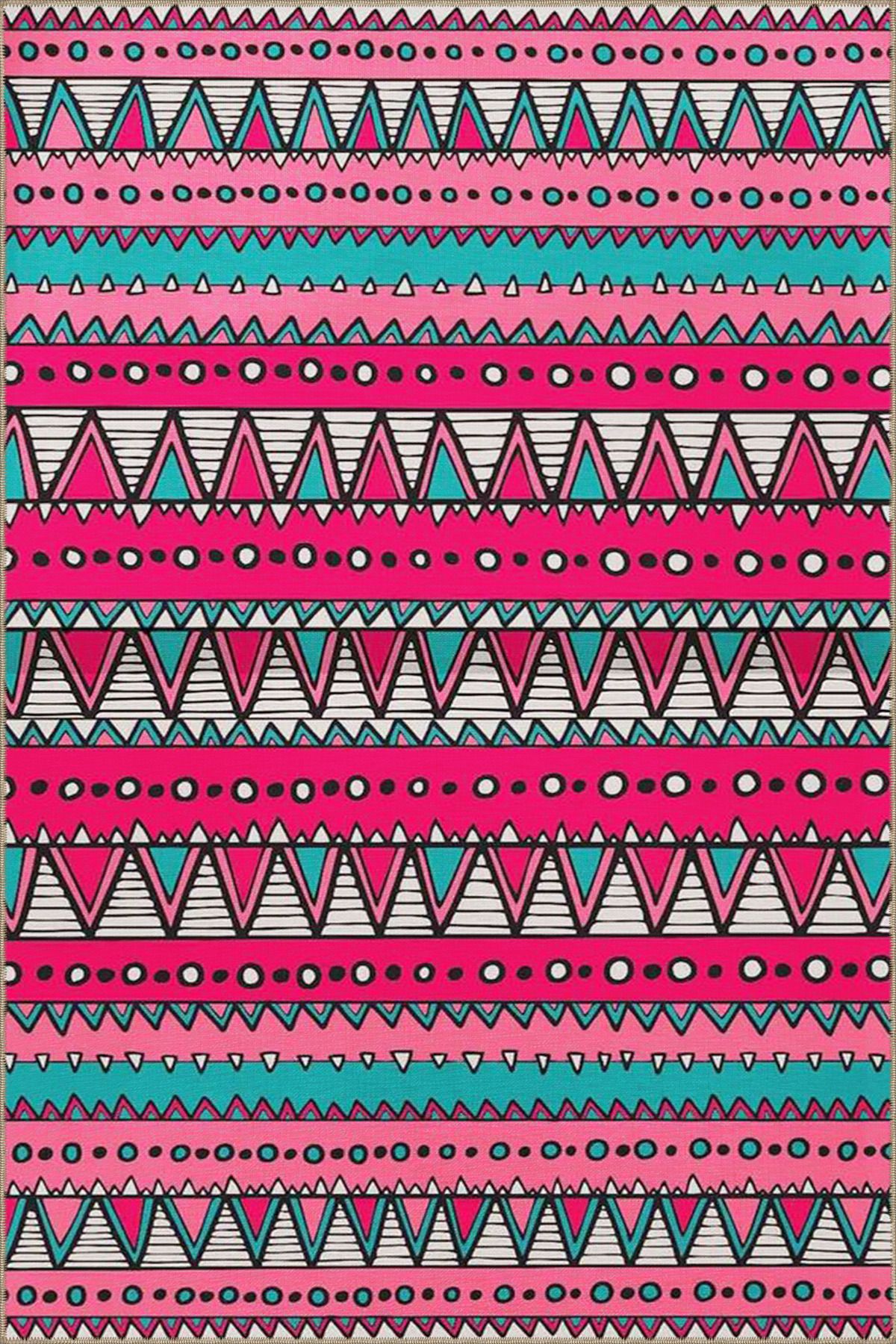 Pembe Temalı Karma Geometrik Desenli Modern Dekoratif Halı 4714