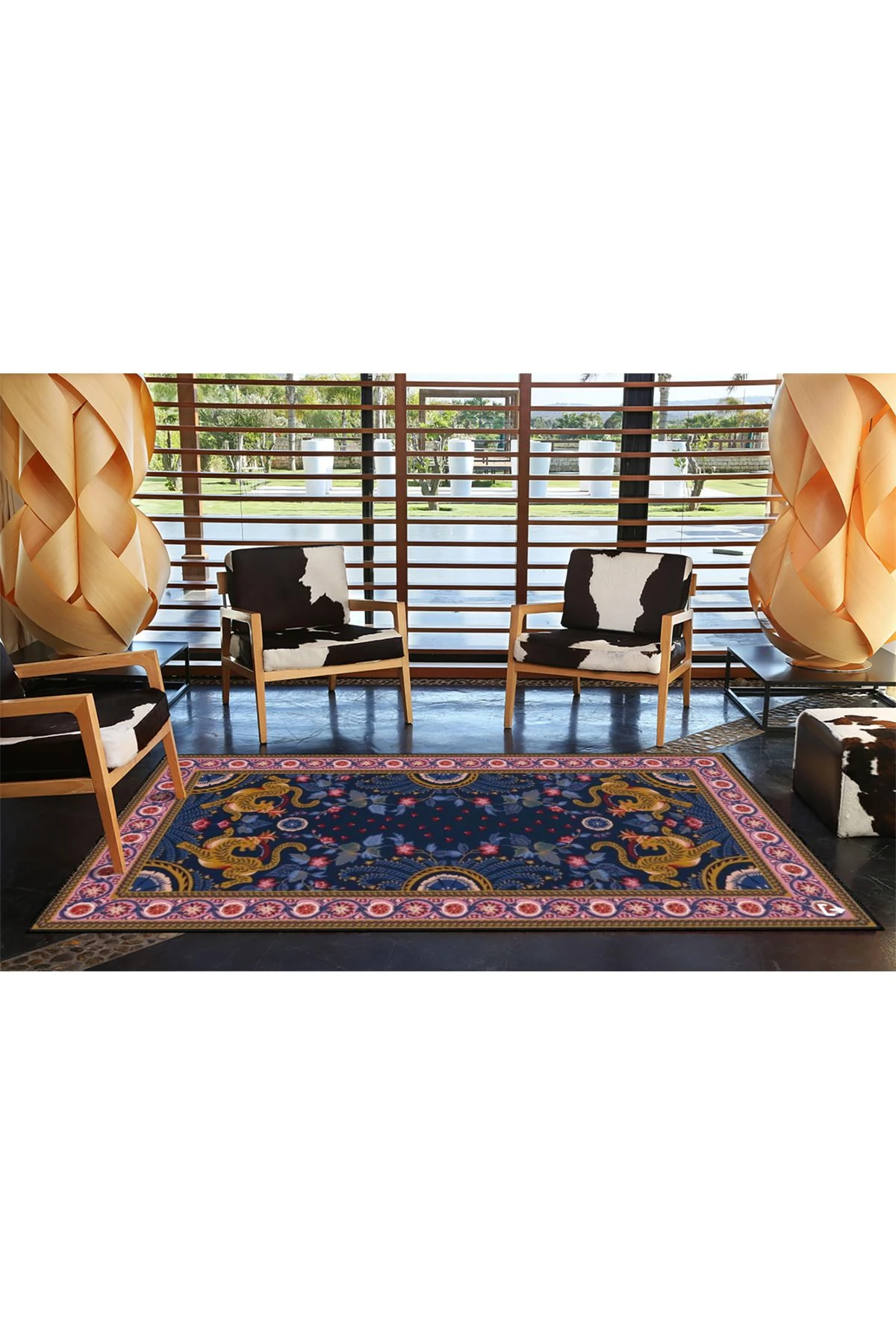 Mor Pembe Çerçeveli Desenli Dokuma Taban ve Dekoratif Yıkanabilir Halı miravip8538