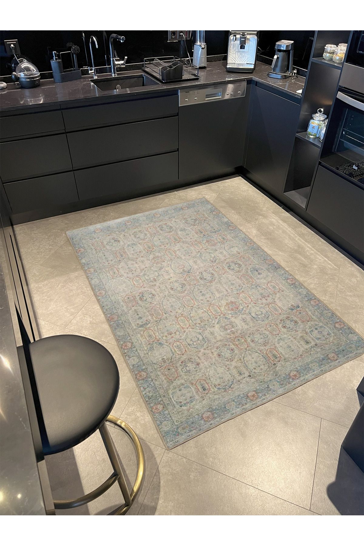 Krem Baklavalı Modern Desenli Dekoratif Halı miravip938