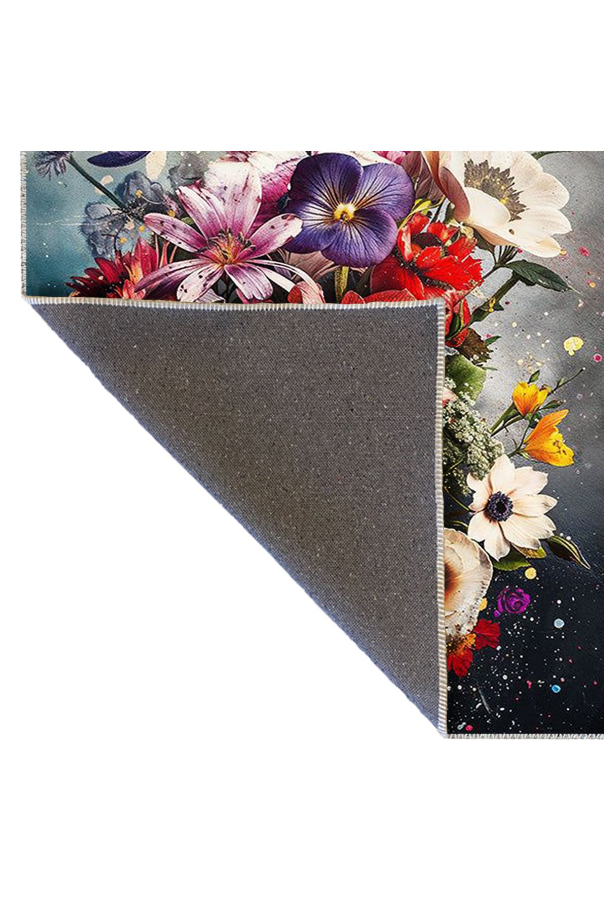 Kubilay Koleksiyonu Çok Renkli Karma Çiçekler Desenli Dokuma Taban Kreatif Modern Dekoratif Halı 36