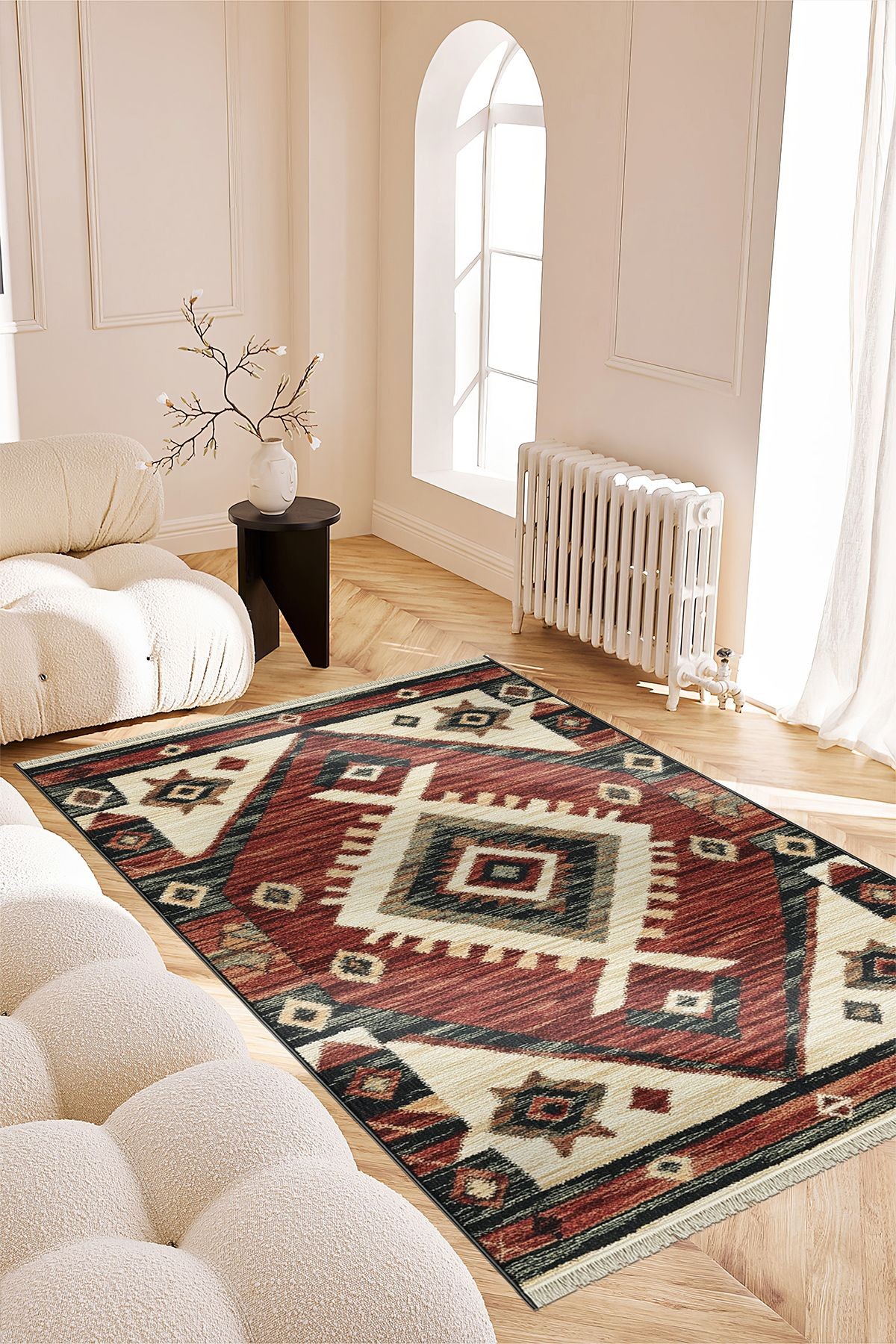 Herat Atelier Vintage Afgan Desen Bordo Renkli Dokuma Taban Dekoratif Salon Halısı 303
