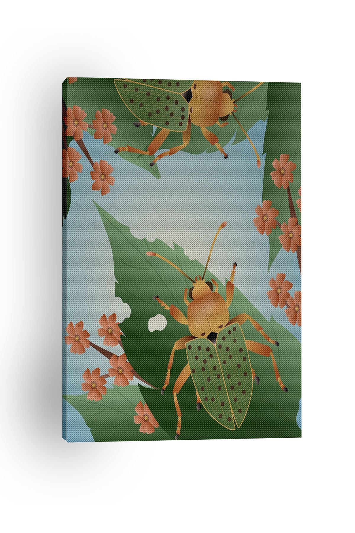 Kanvas Tablo Yapraklı Böcekli Desenli Modern Tablo