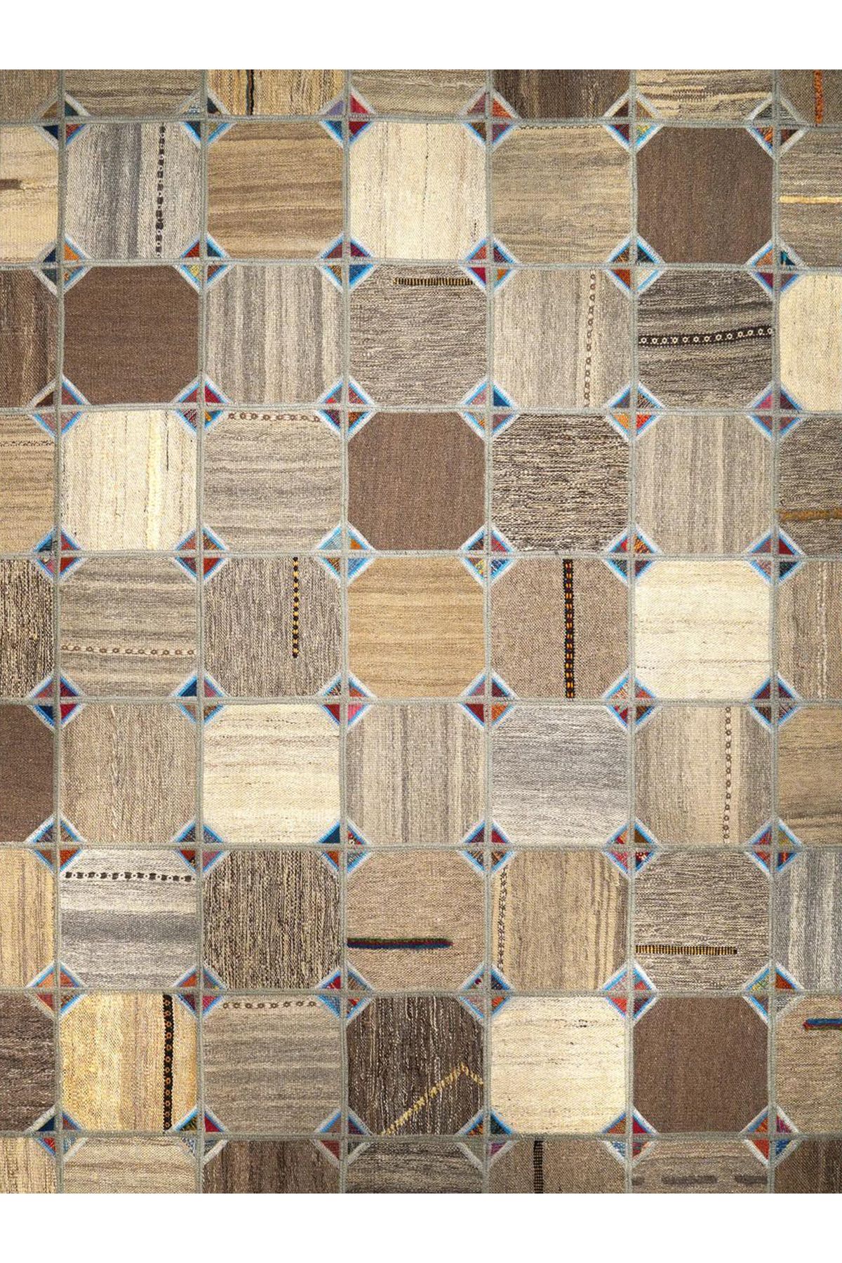 Kuzey Koleksiyonu Çok Renkli Şekiller Desenli Dokuma Taban Modern Dekoratif Halı kuzey49