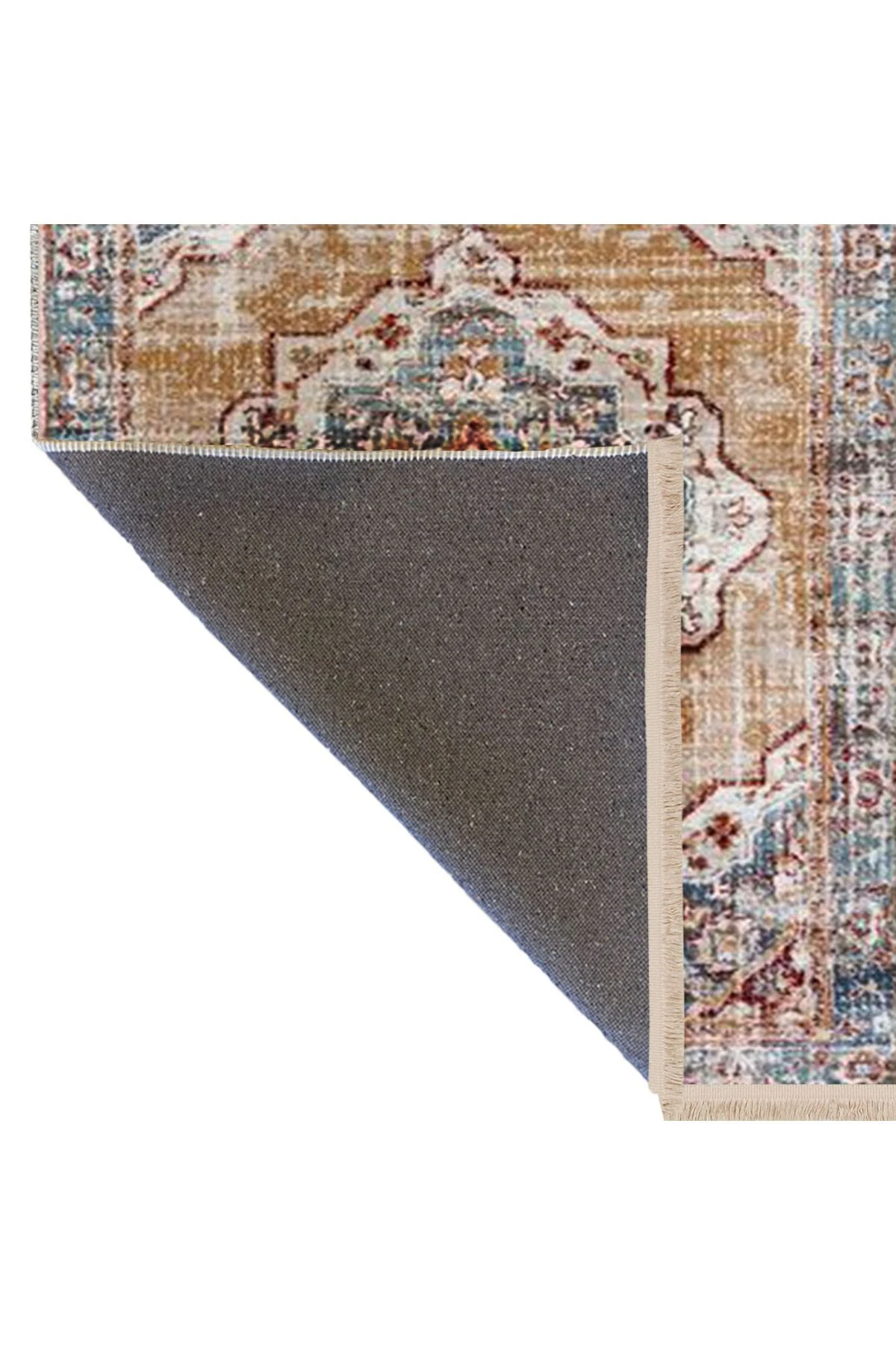 Alya Koleksiyonu Mavi Kahve Tonlarda Eskitme Görünümlü Dokuma Taban Dekoratif Halı alya01