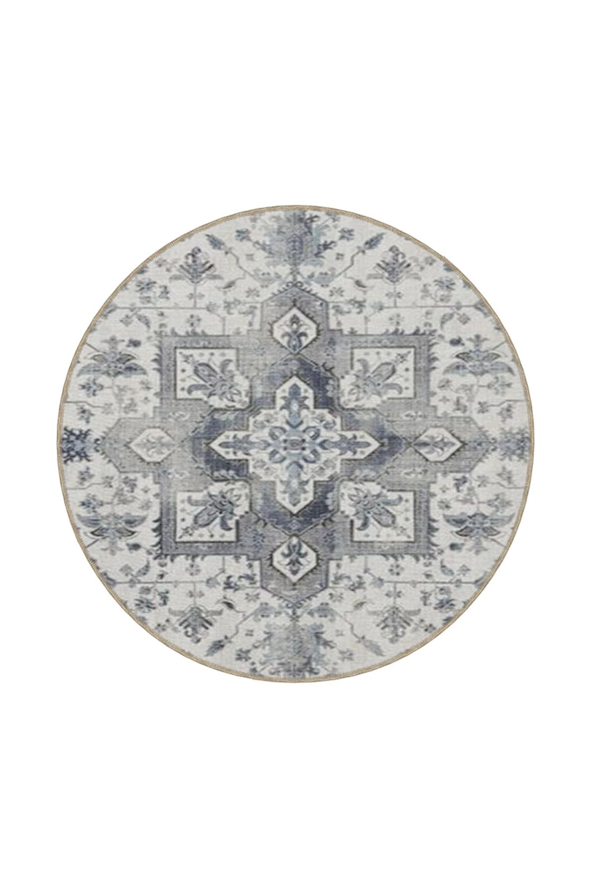 Antrasit Geleneksel Geometrik Desenli Yıkanabilir Dokuma Taban Halı miravip8087