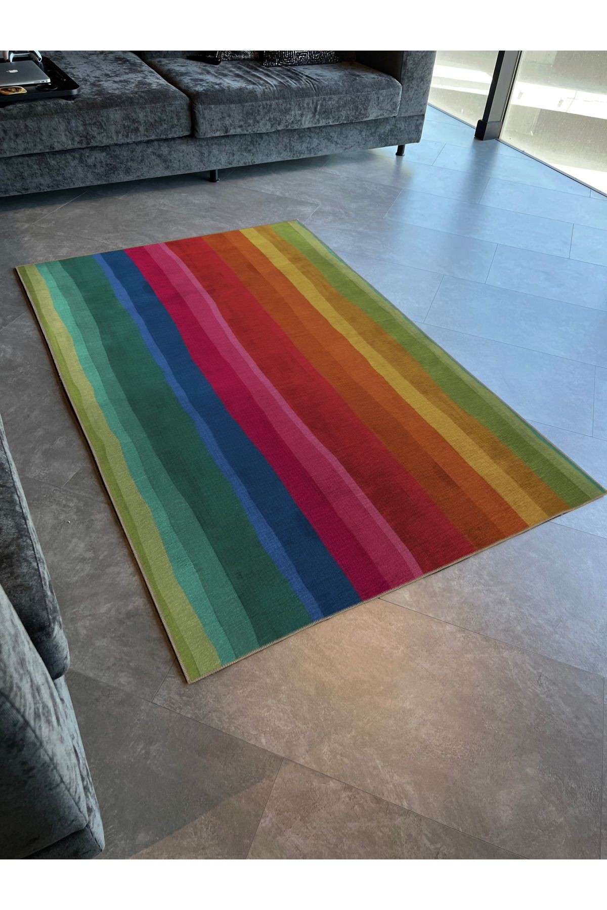 Açık Ton Çok Renkli Dikey Çizgi Kesit Desenli Kreatif Modern Dekoratif Halı 2178