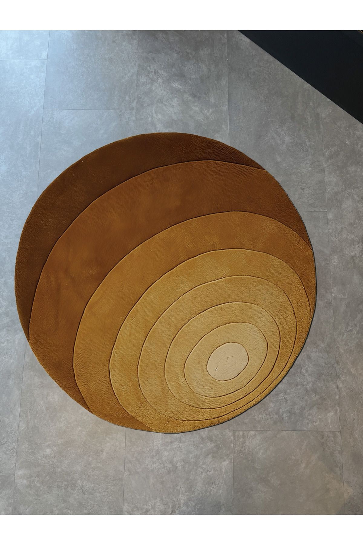 Sarı Turuncu Geometrik Dilim Desenli Modern Dokuma Taban Yuvarlak Dekoratif Halı 1684