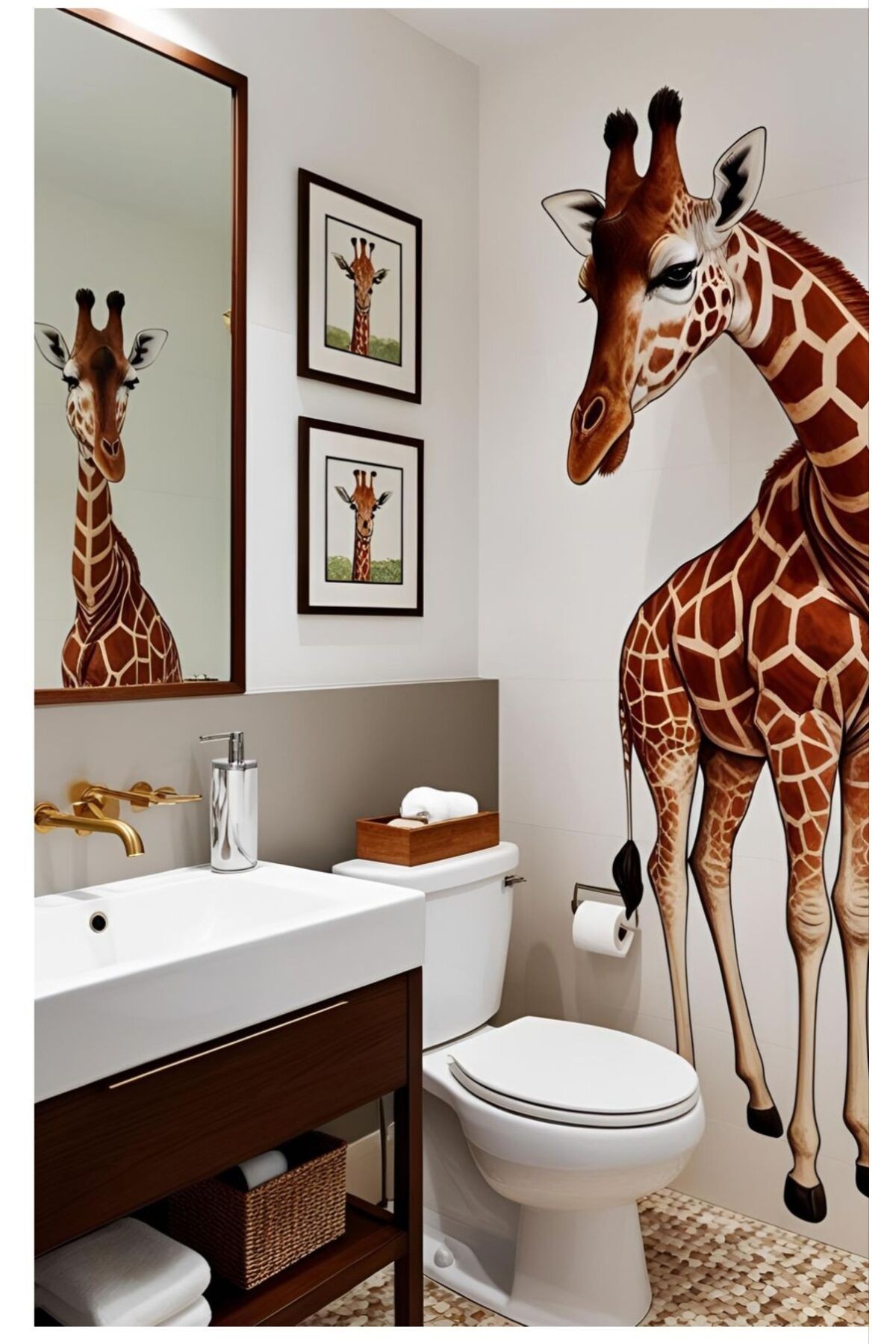 Kemal Koleksiyonu Banyo Aynasındaki Zürafa Desenli Dokuma Taban Modern Dekoratif Halı 57