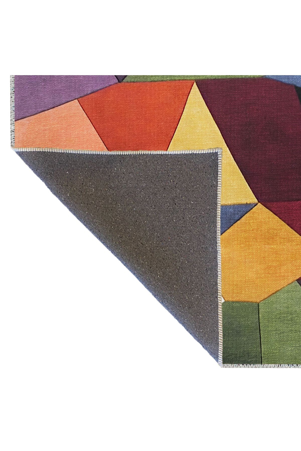 Koyu Ton Çok Renkli Karma Geometrik Şekil Desenli Modern Dekoratif Halı 1993