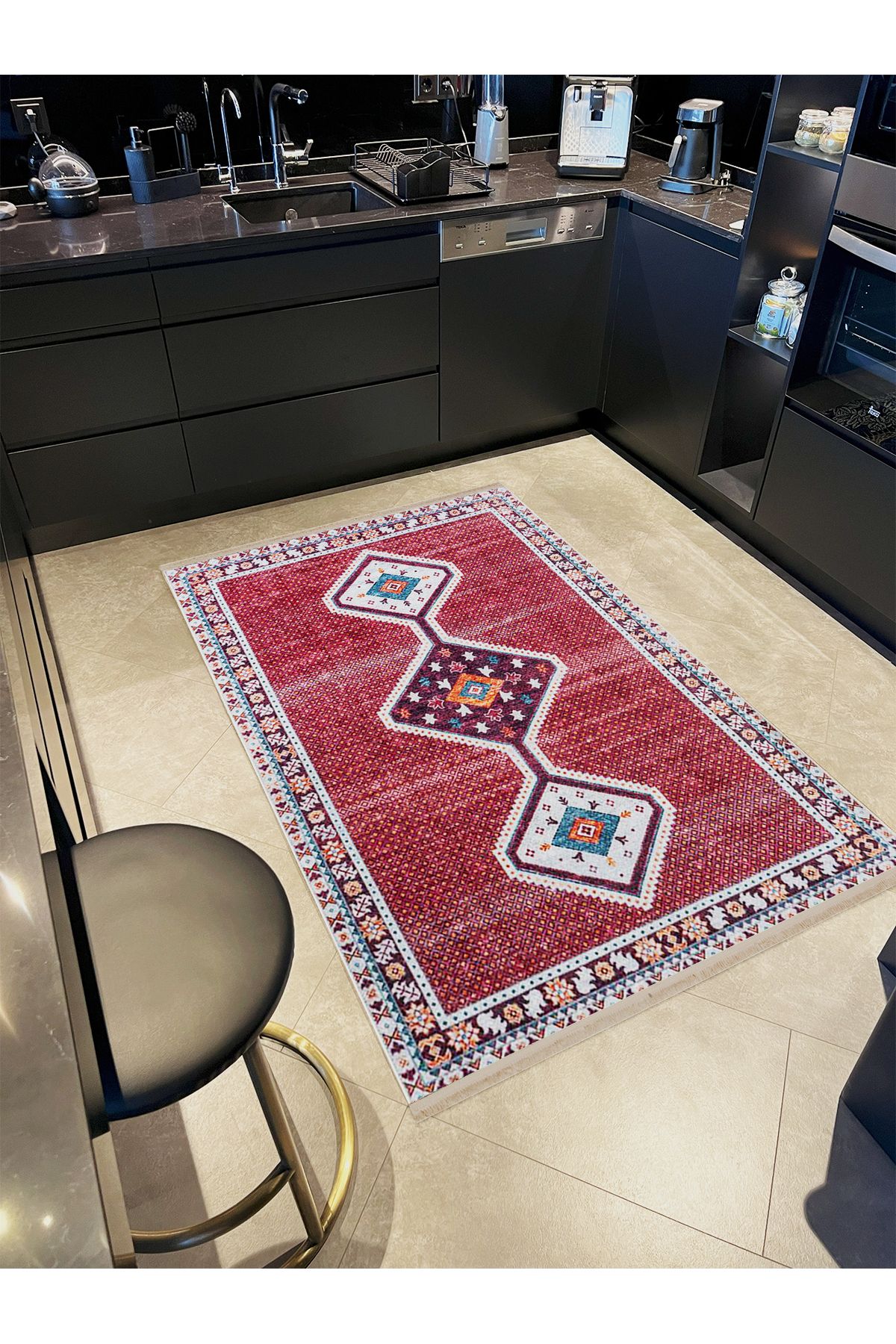 Asena Koleksiyonu Bordo Ton Etnik Motifli ve Geleneksel Desenli Vintage Dekoratif Halı 25