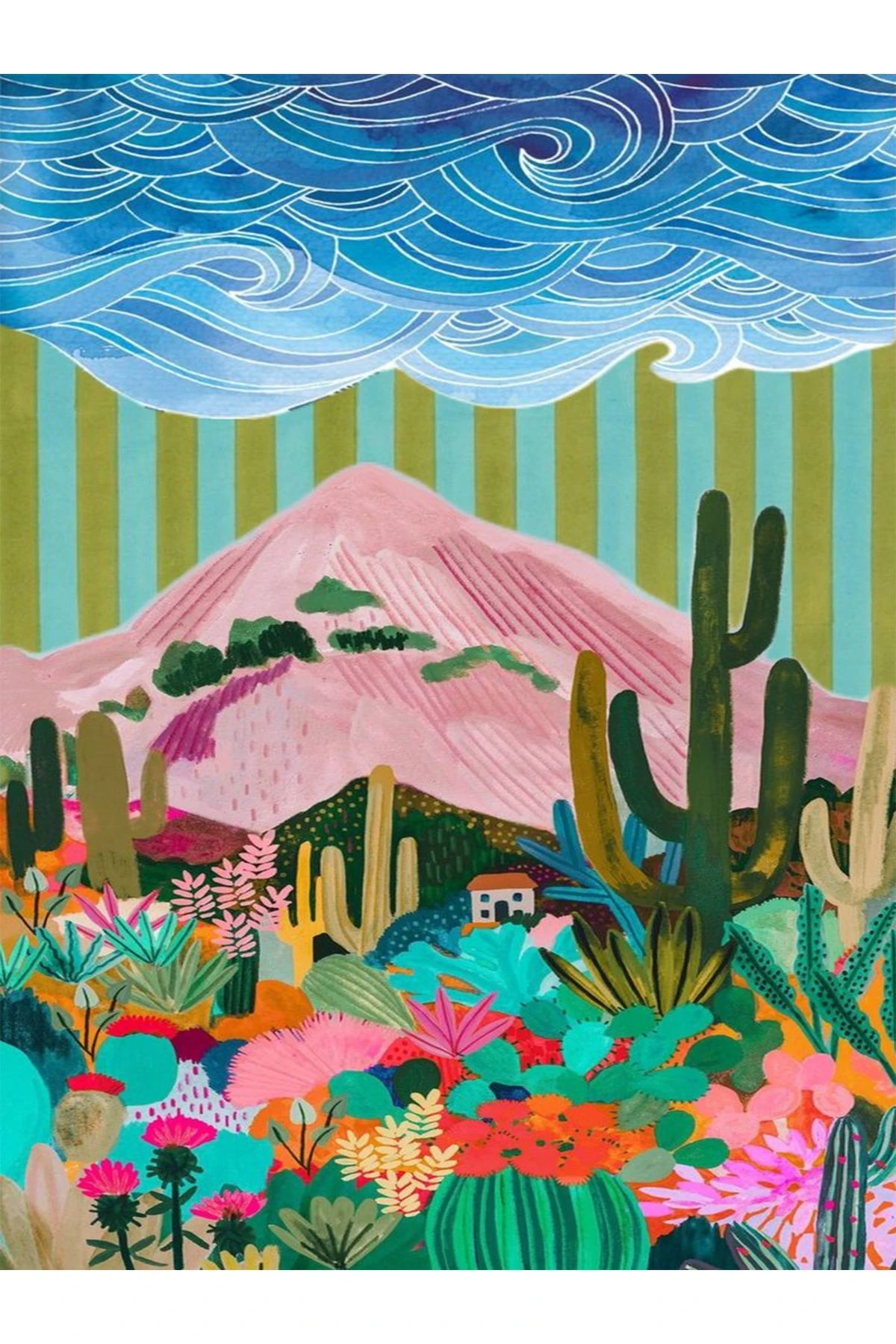 Yılmaz Koleksiyonu Çok Renkli Gökyüzü Dağ Kaktüsler Kreatif Modern Dekoratif Halı yılmaz37