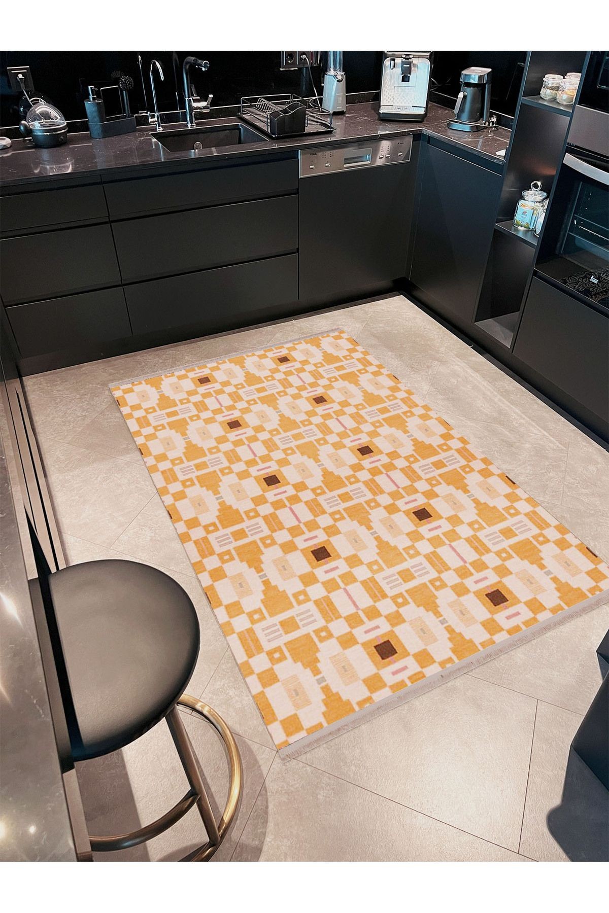 Paris Koleksiyonu Sarı Temalı Geometrik Motif Desenli Modern Dekoratif Halı 174
