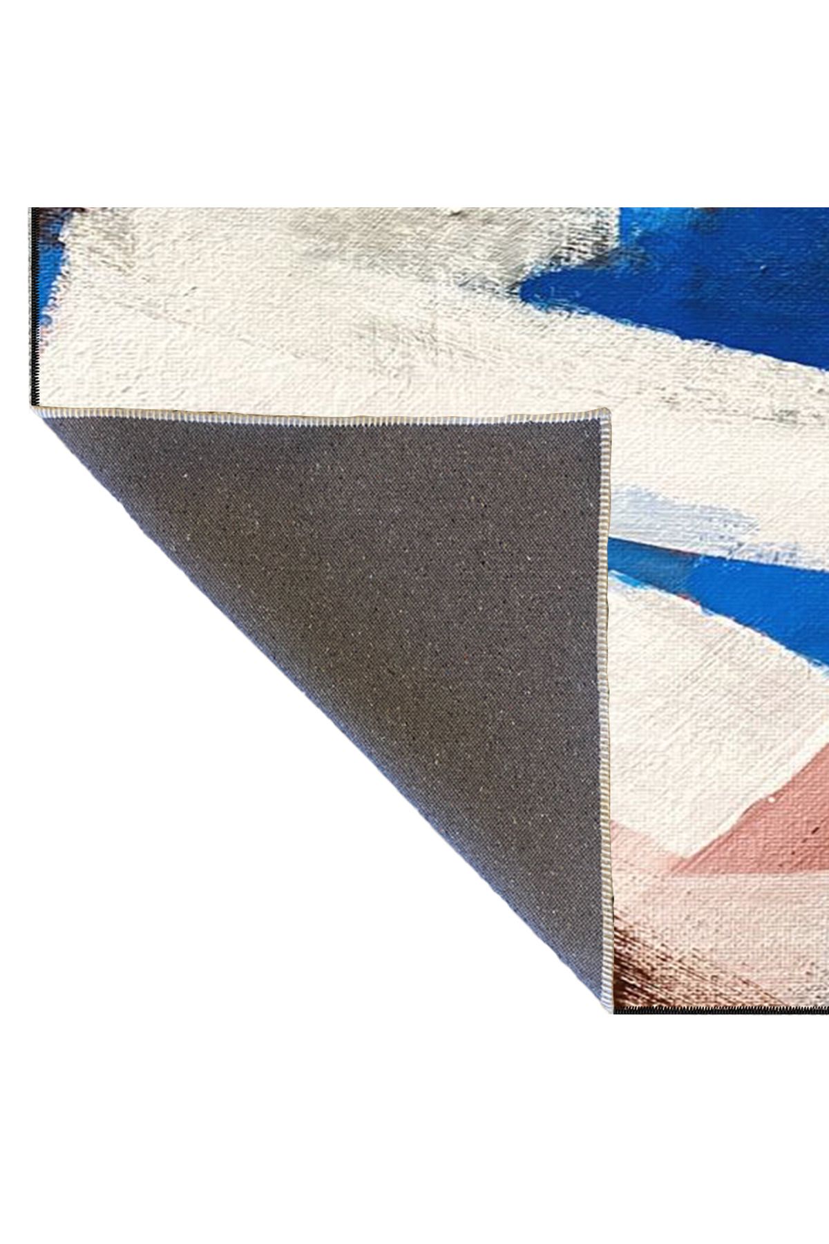 Mavi Krem Temalı Desenli Modern Dekoratif Halı ve Yıkanabilir Halı miravip9584