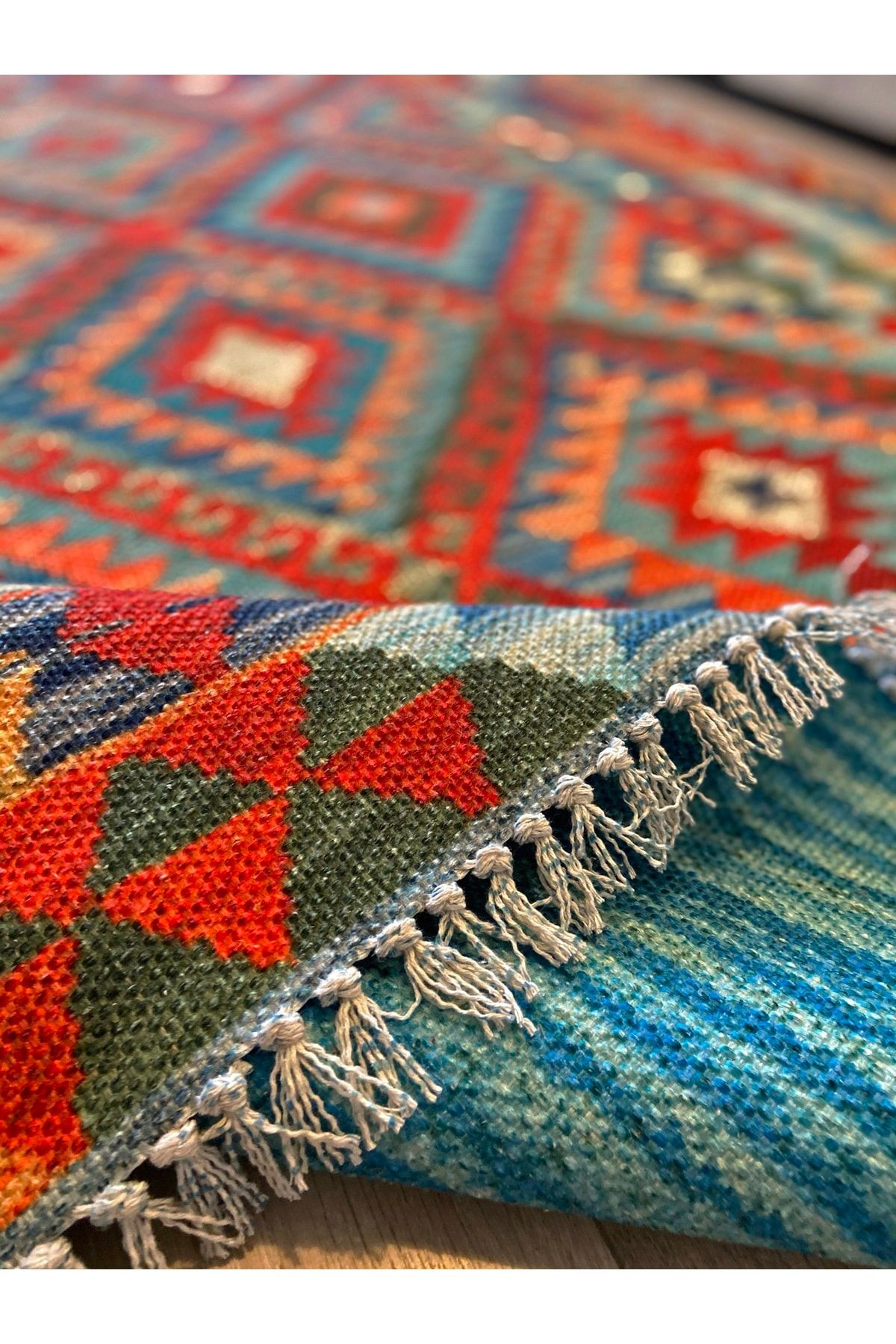 Cotton Pamuklu Çok Renkli Otantik Ve Etnik Desenli Kilim 505