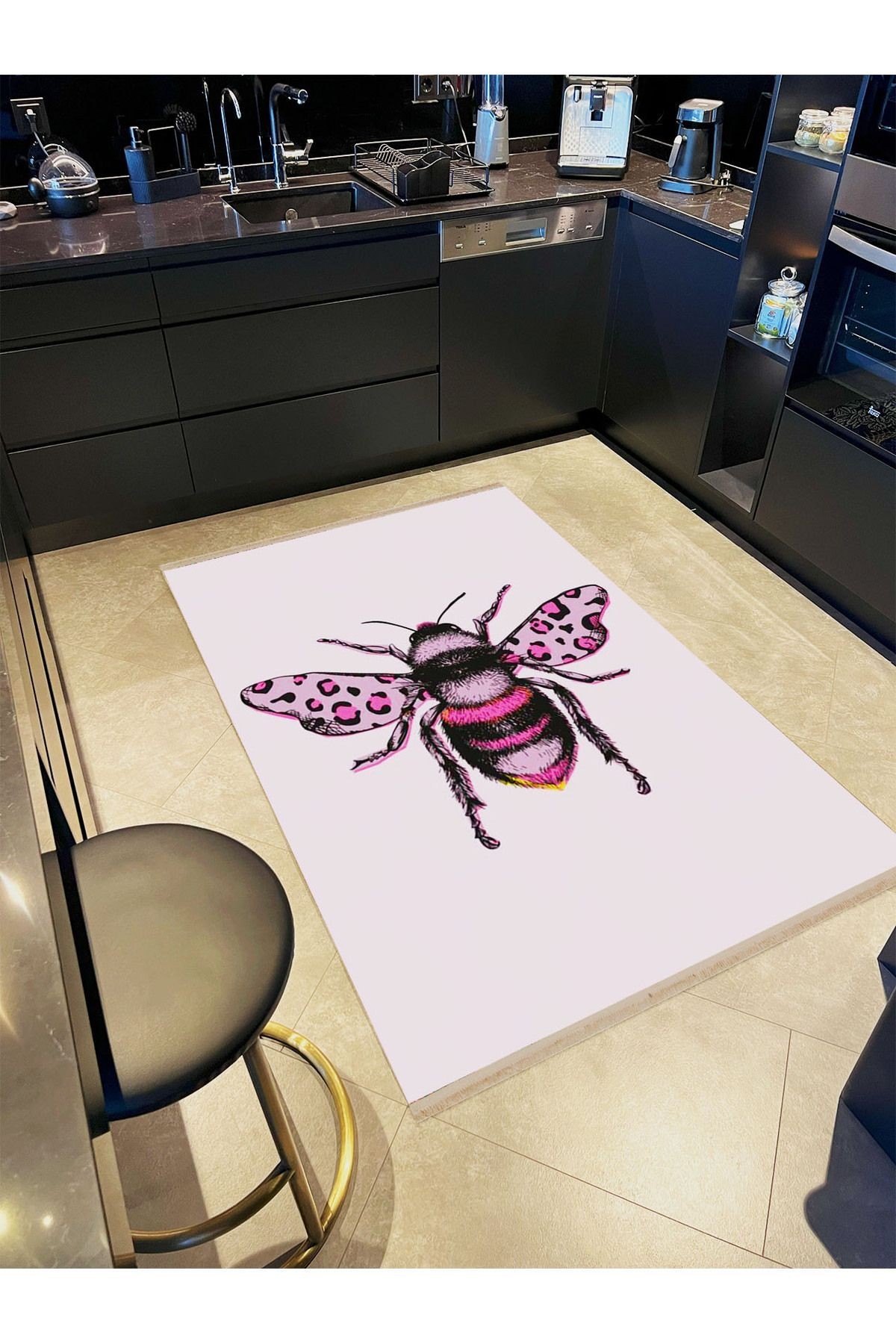 İnci Koleksiyonu Pembe Arı Desenli Dokuma Taban Modern Dekoratif Halı inci10