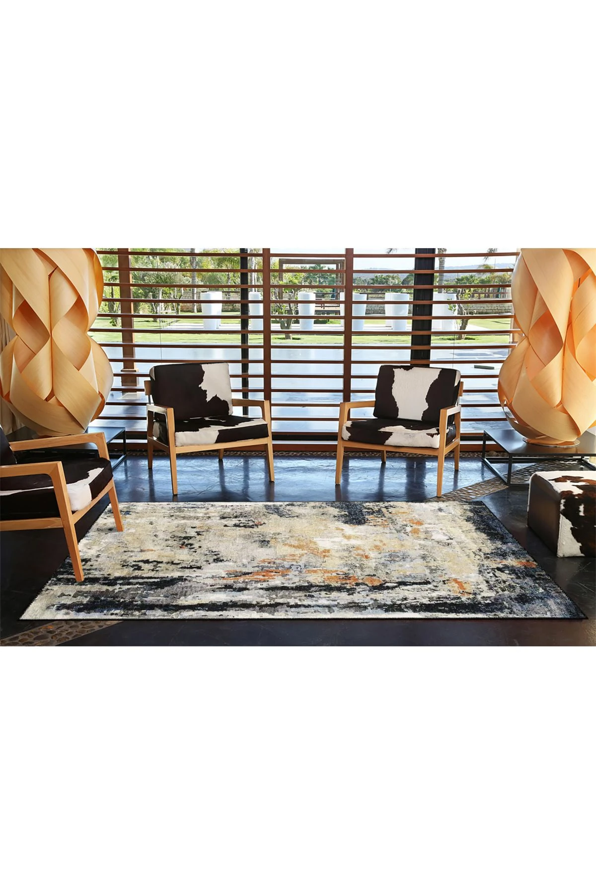 Siyah Beyaz Vintage Yıkanabilir Karışık Renklerde Modern Dekoratif ve Dokuma Taban Halı miravip982