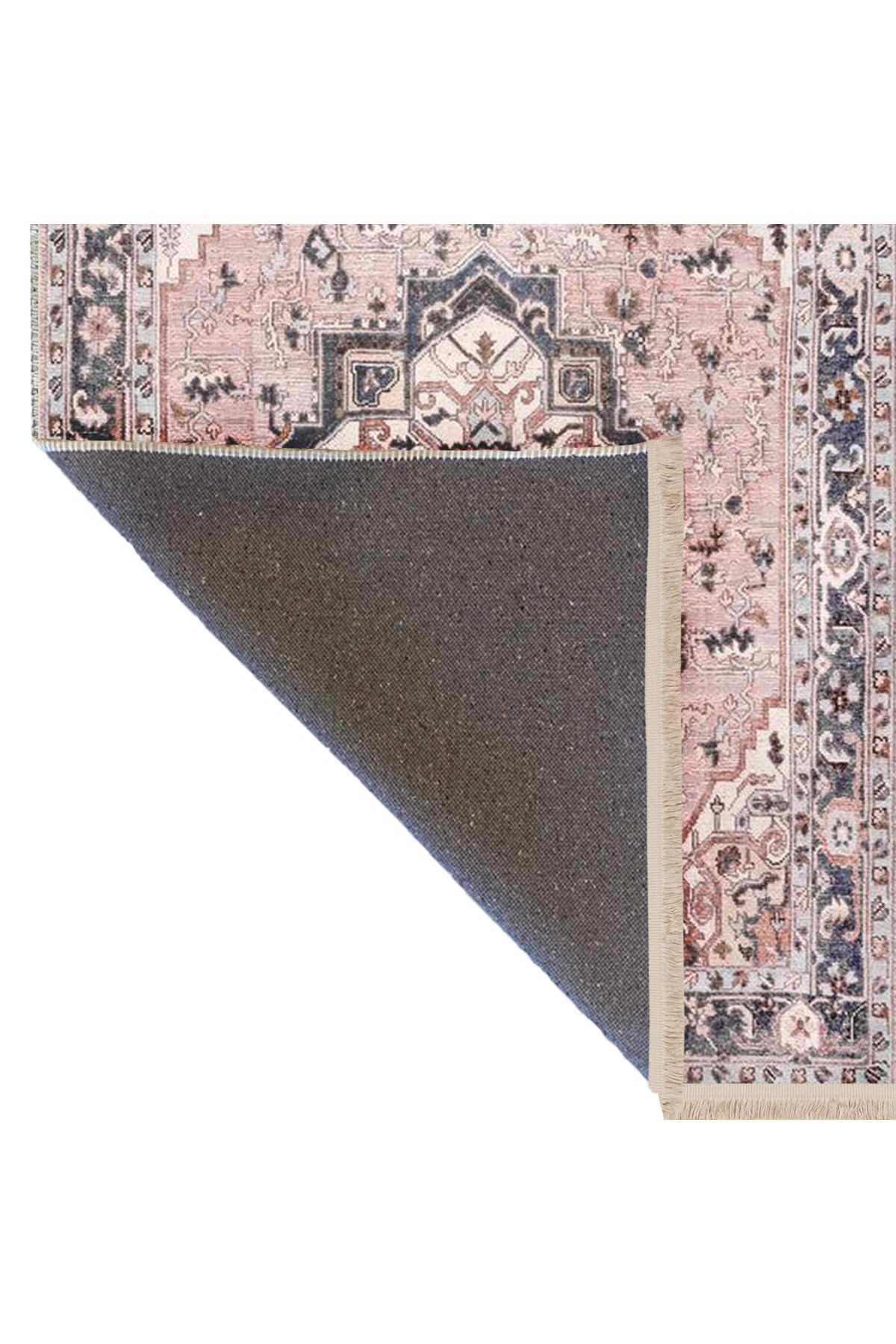 Asya Koleksiyonu Eskitme Görünümlü Pembe Gri Dokuma Taban Modern Dekoratif Halı asya47