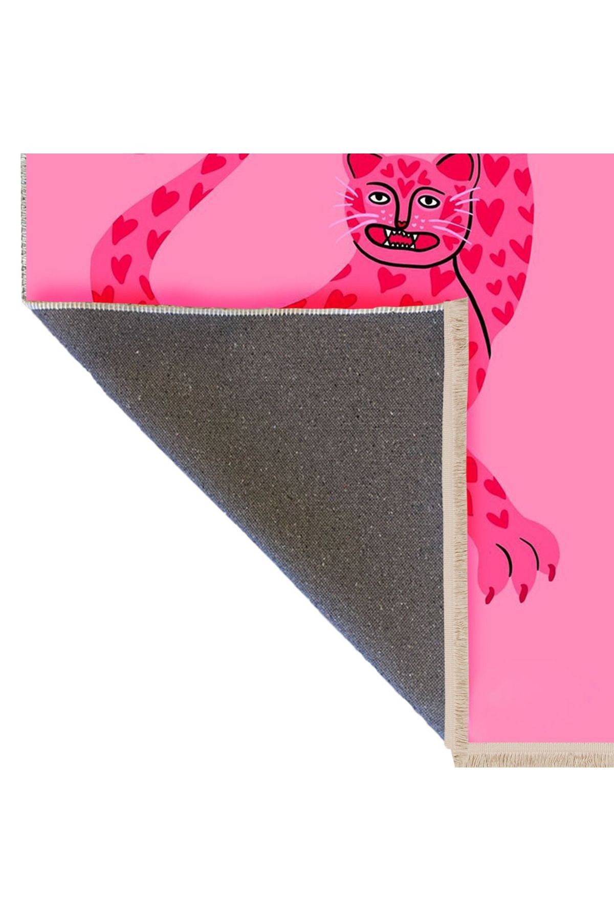 Alya Koleksiyonu Pembe Kalp Detaylı Leopar Desenli Dokuma Taban Modern Dekoratif Halı alya10