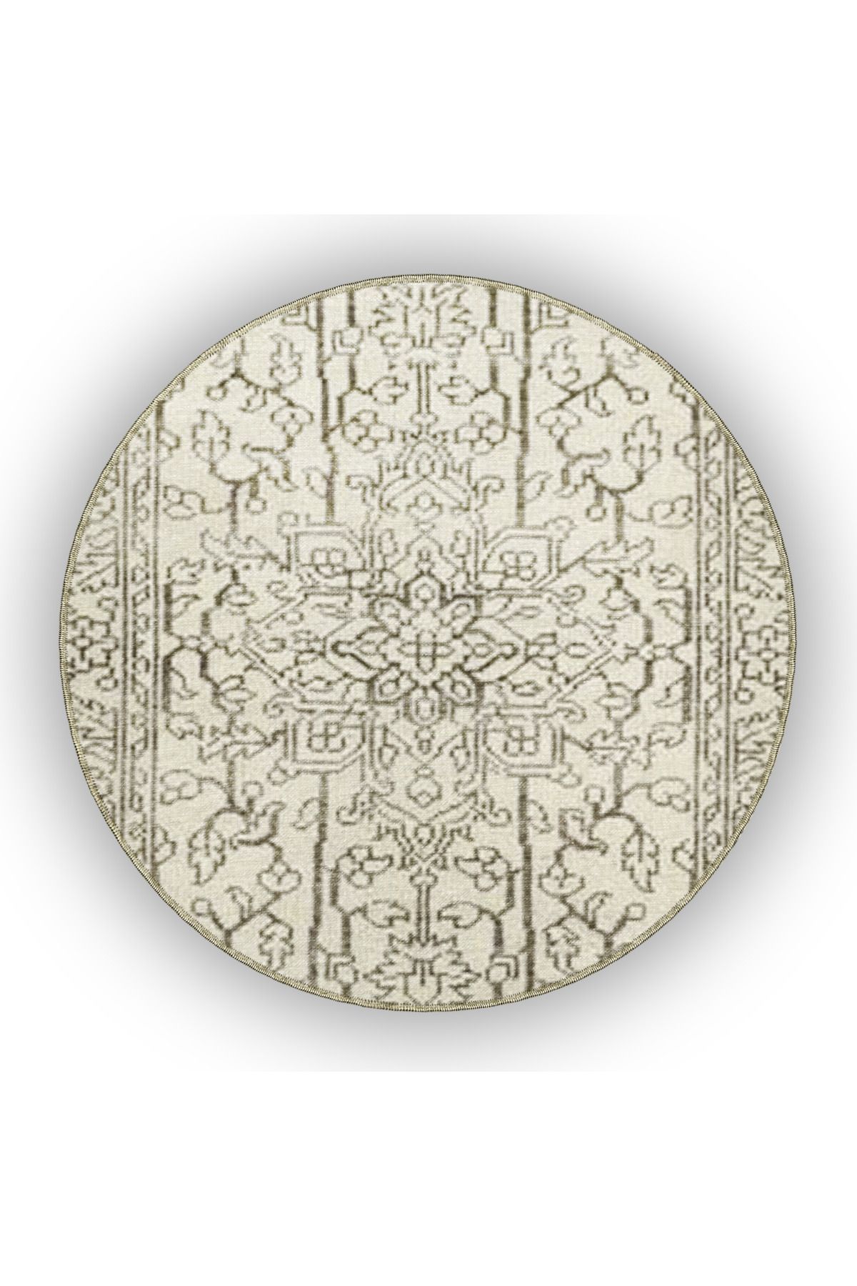 Bej ve Kahverengi Temalı Geleneksel Motif Desenli Vintage Dekoratif Halı 5010