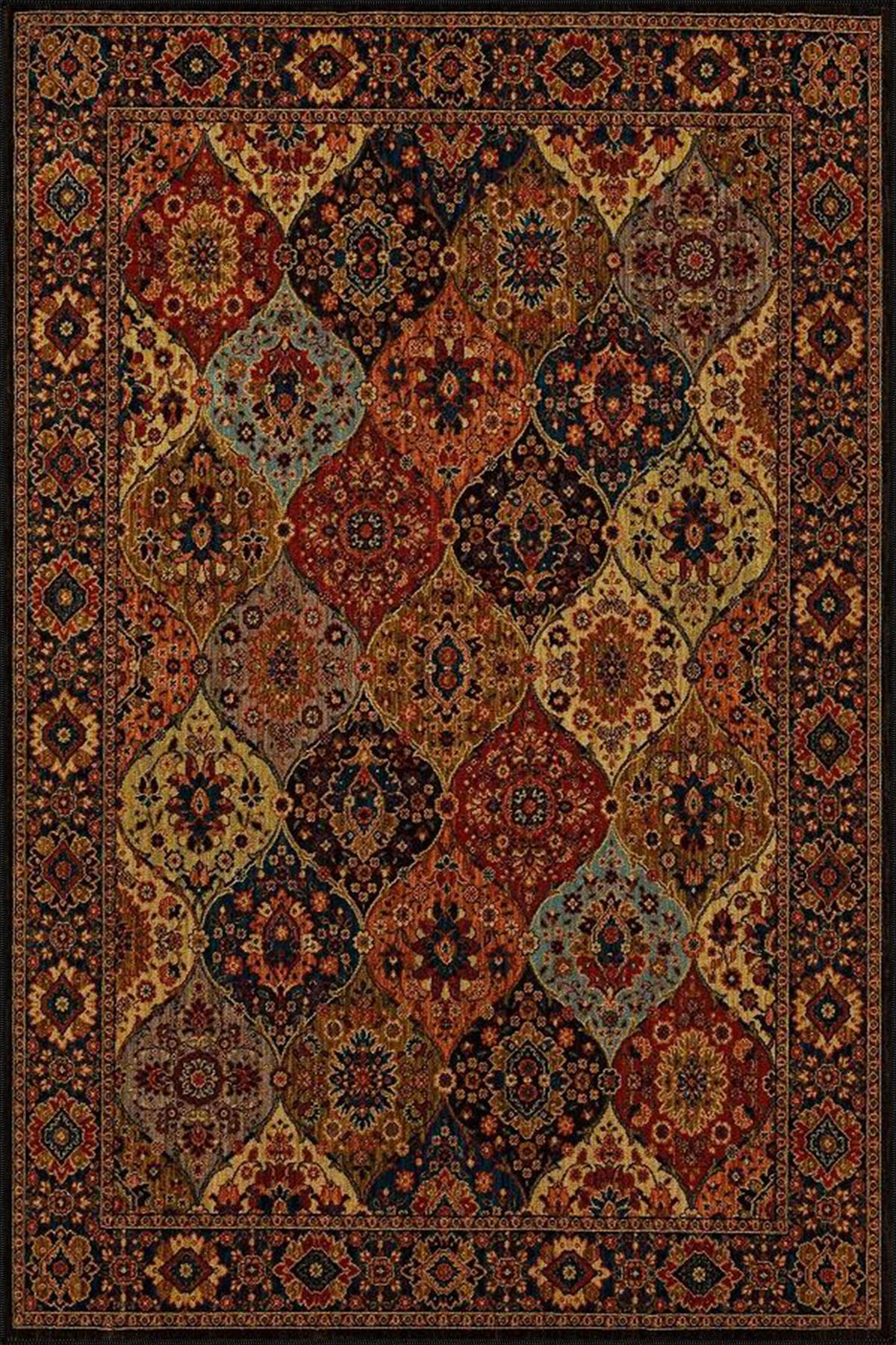 Kahve Temalı Çok Renkli Geleneksel Motif Etnik Desenli Vintage Dekoratif Halı 3962
