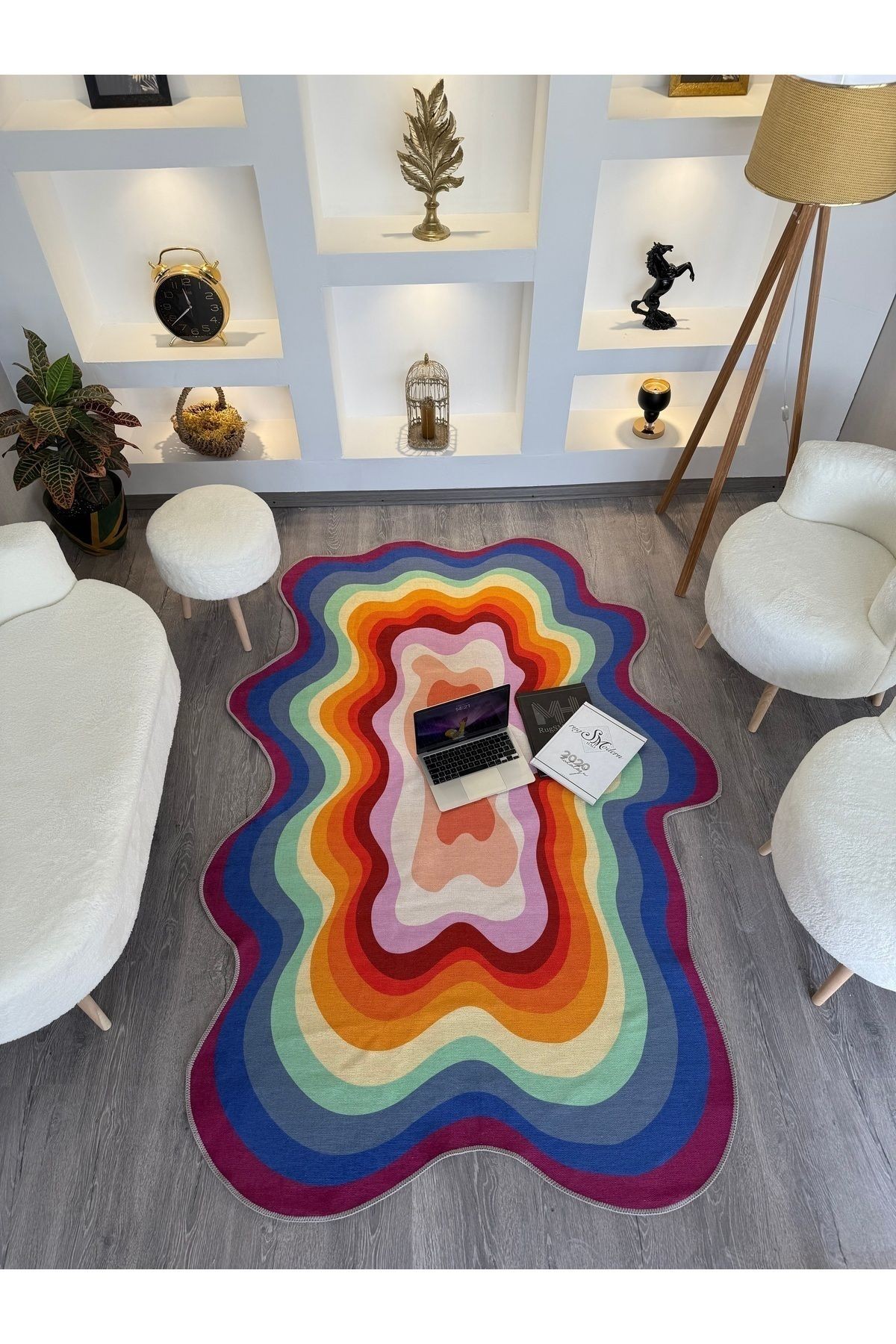 Opal Çok Renkli Asimetrik Desenli Dokuma Taban Modern Dekoratif Halı opal03