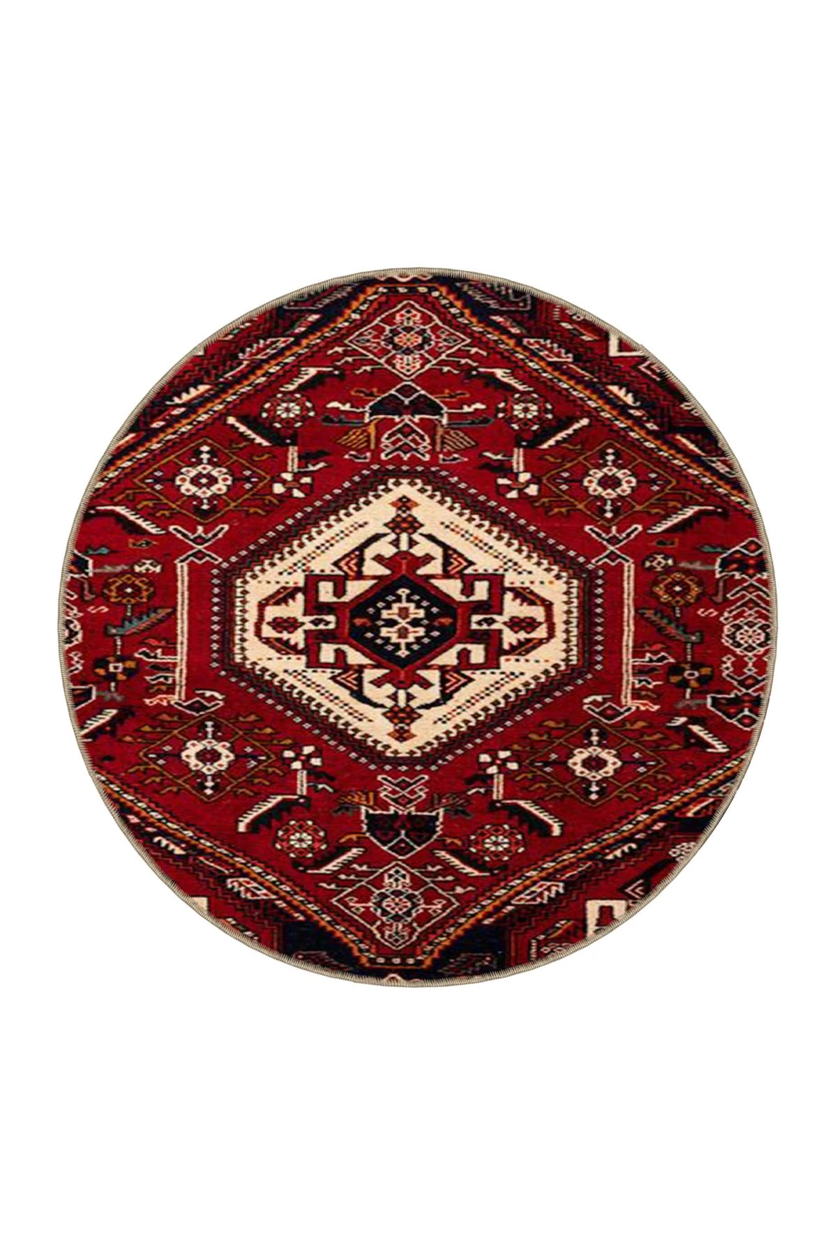 Kapalı Kırmızı Çiçekli Geometrik Geleneksel Desenli Kreatif Dokuma Taban Halı miravip131