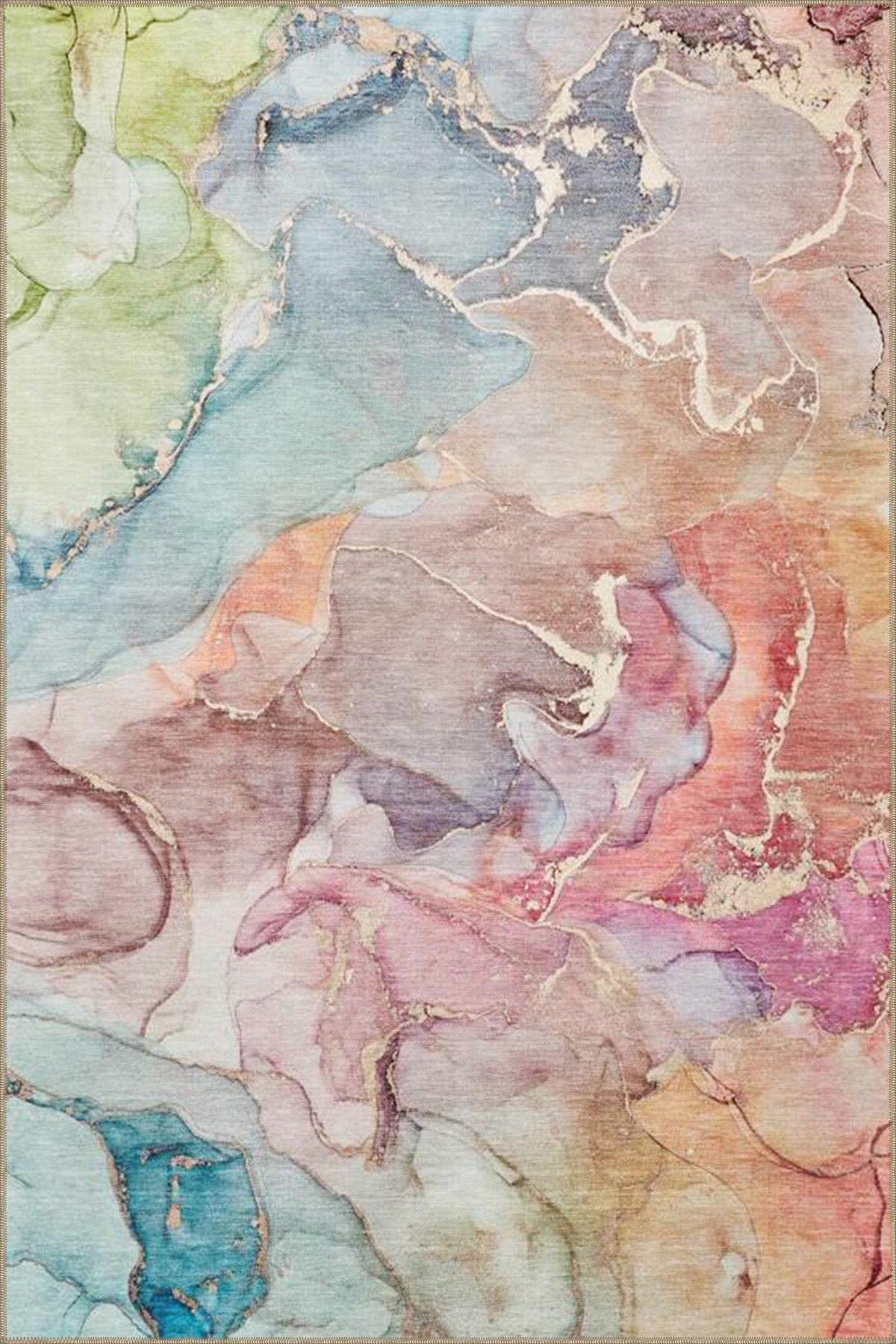 Kahverengi Yaprak Desenli Dekoratif Yıkanabilir Halı miravip8425