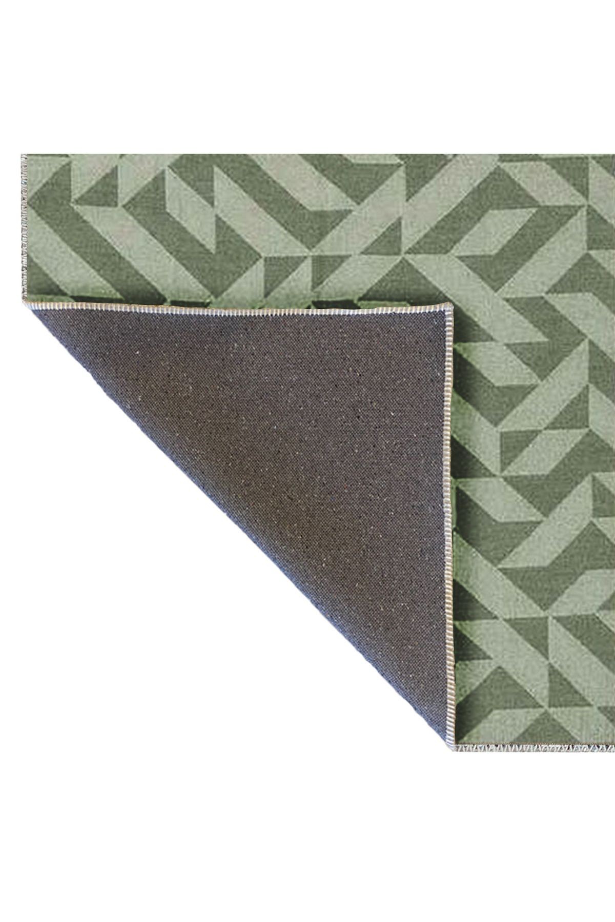 Ametist Serisi Yeşil Tonlarda Geometrik Detaylı Desen Dokuma Taban Modern Dekoratif Halı ametist67