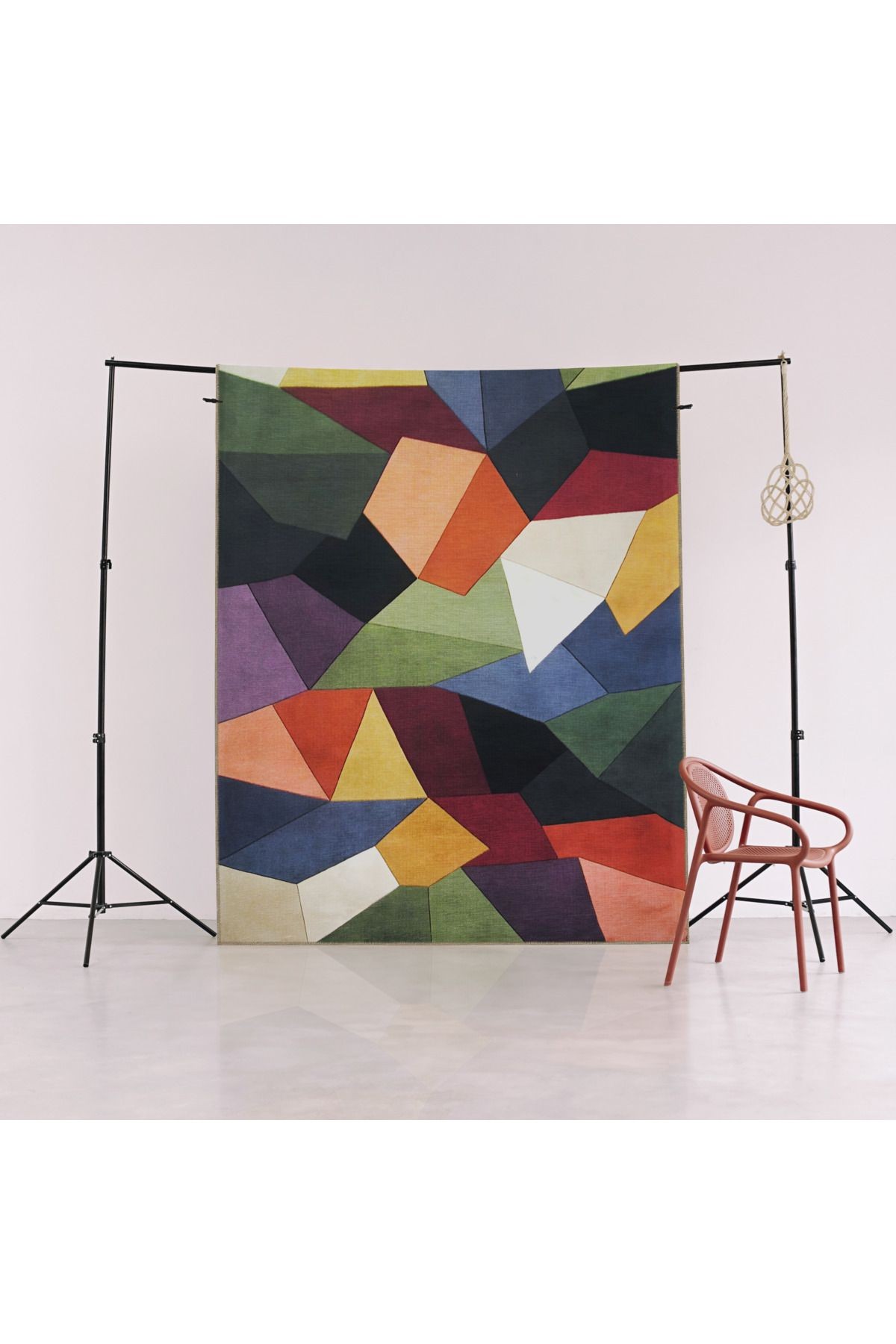 Koyu Ton Çok Renkli Karma Geometrik Şekil Desenli Modern Dekoratif Halı 1993