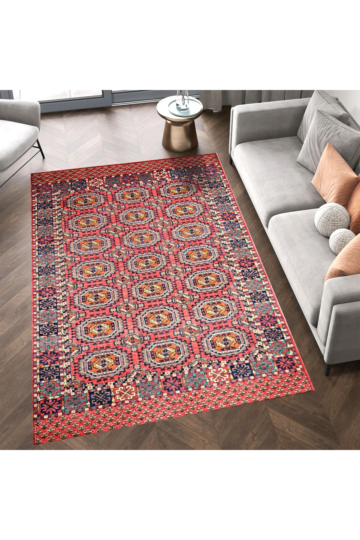 Mete Koleksiyonu Koyu Temalı Etnik Motifler ve Geleneksel Desenli Vintage Dekoratif Halı 12