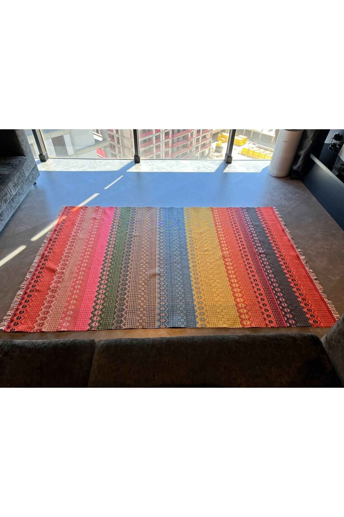 Cotton 546 Canlı Çok Renkli Dokuma Taban Kilim