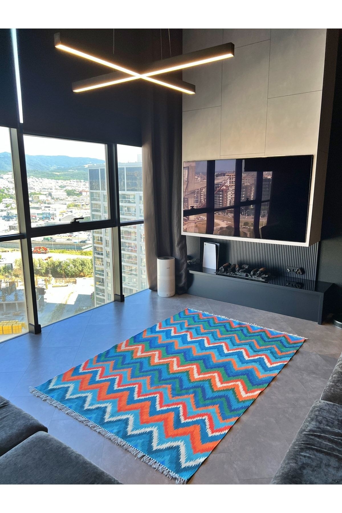 Cotton Zigzag Desenli Çok Renkli Kilim 542