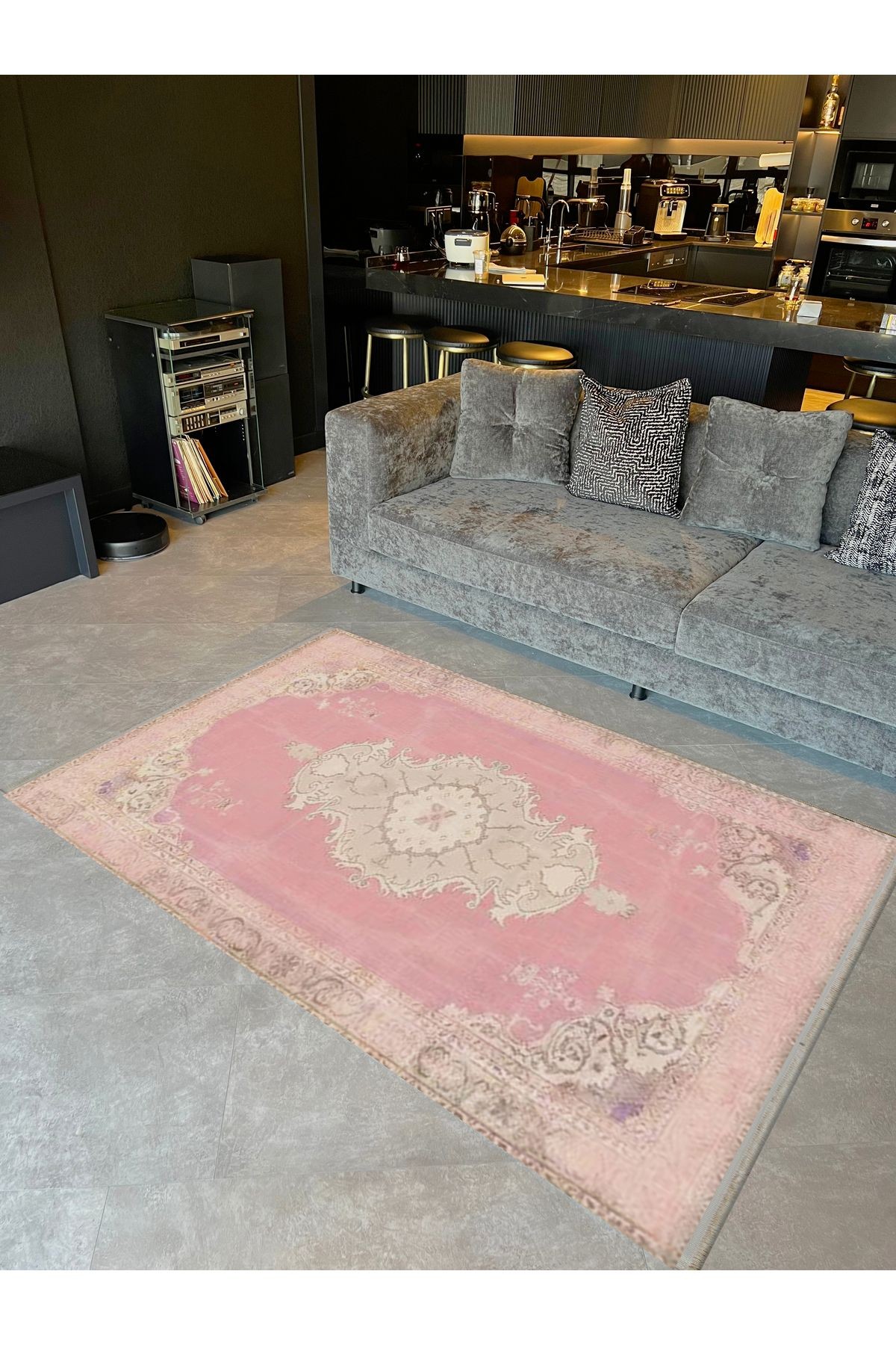 Aynur Koleksiyonu Eskitme Görünümlü Pastel Pembe Dokuma Taban Modern Dekoratif Halı aynur32