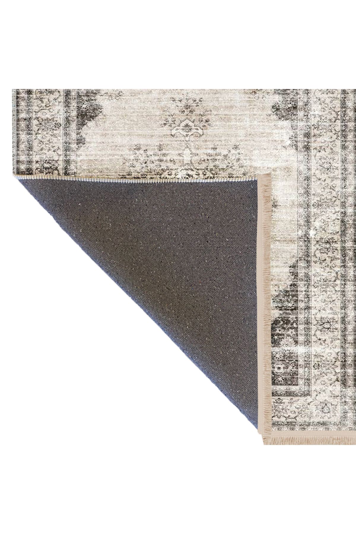Asya Koleksiyonu Eskitme Görünümlü Siyah Gri Bej Desenli Dokuma Taban Modern Dekoratif Halı asya14