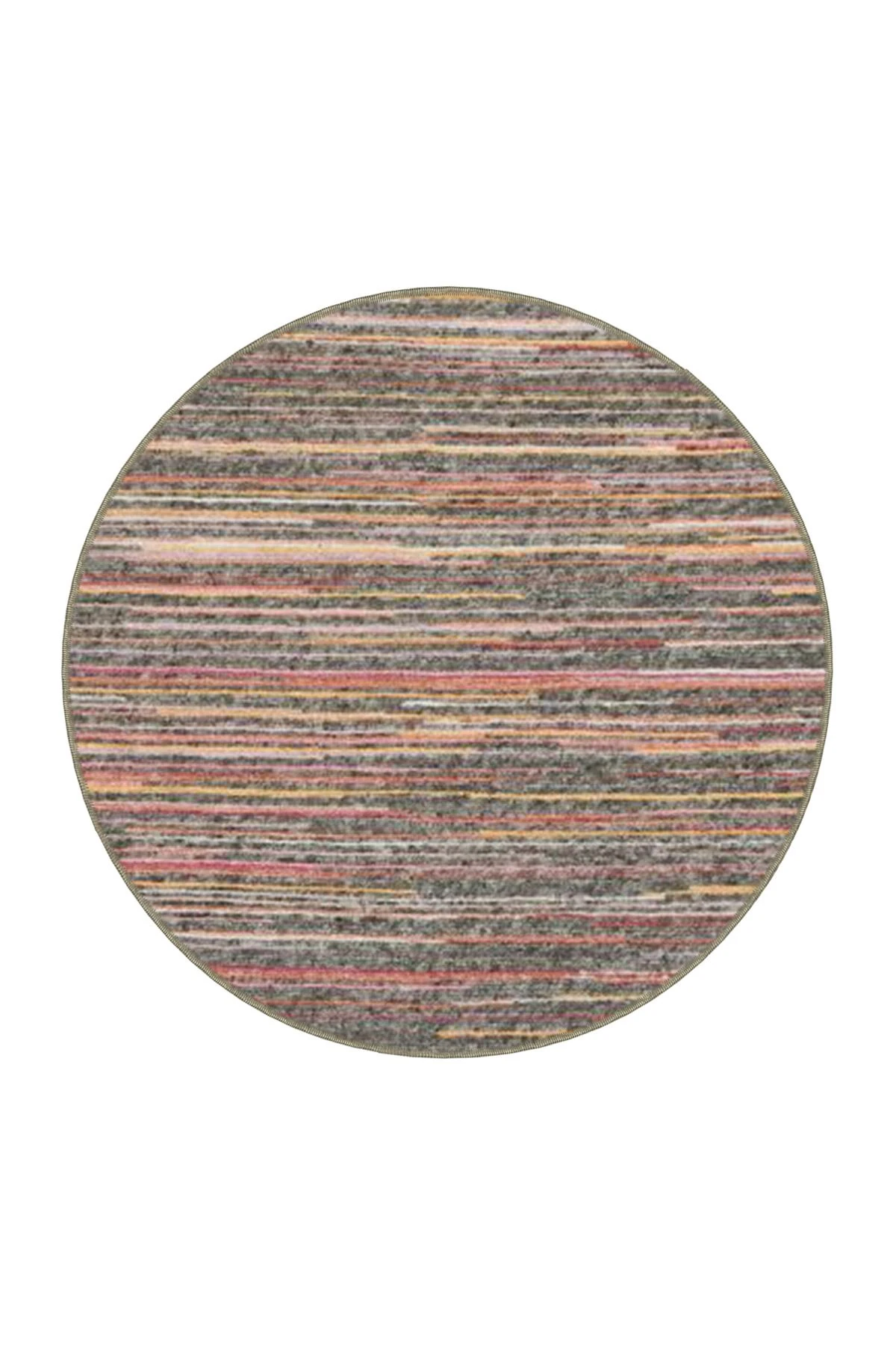 Pembe Gri Temalı Çok Renkli Şerit Çizgi Desenli Modern Dekoratif Halı 4507