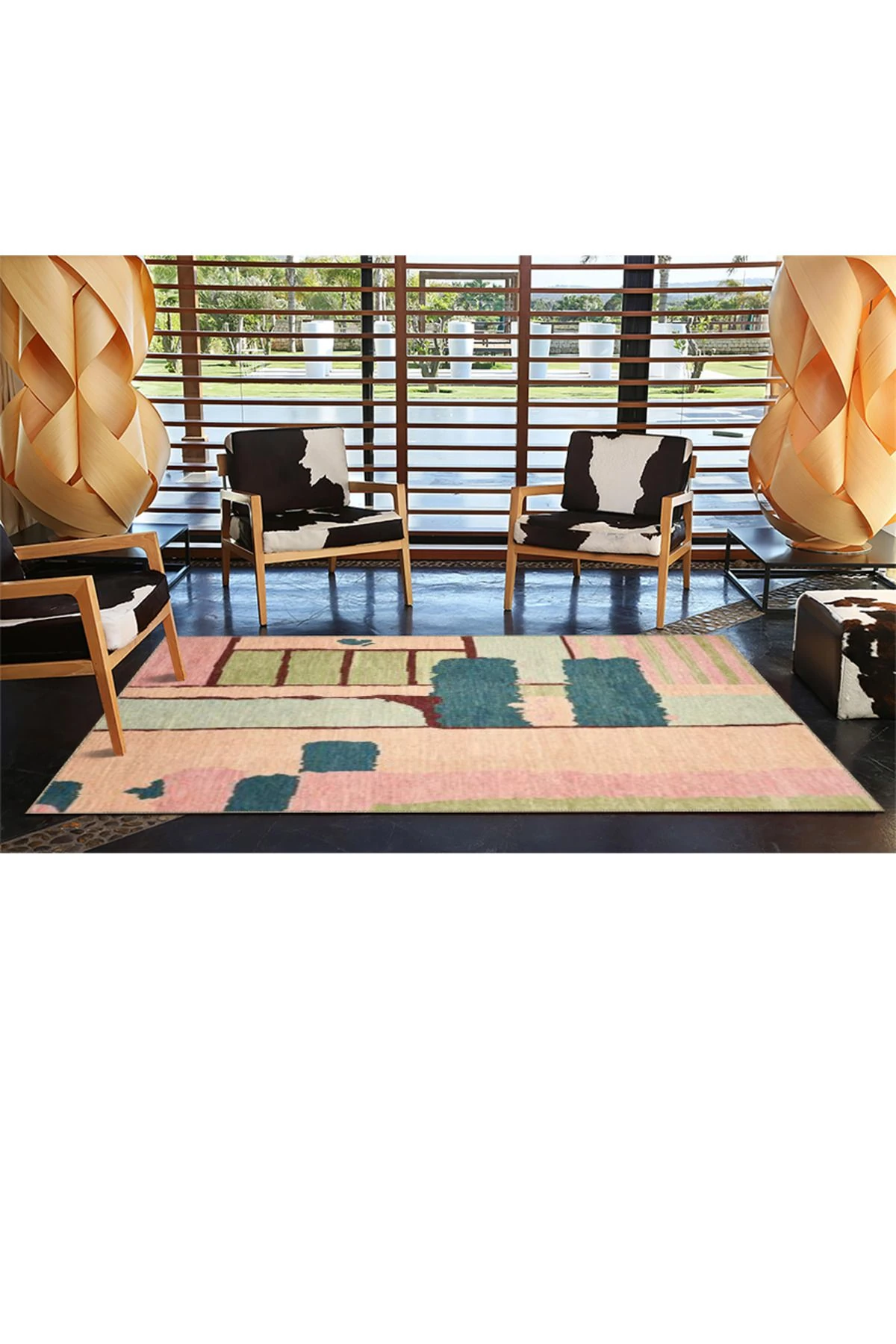 Pembe Tonlarda Modern Desenli Dekoratif Halı miravip449