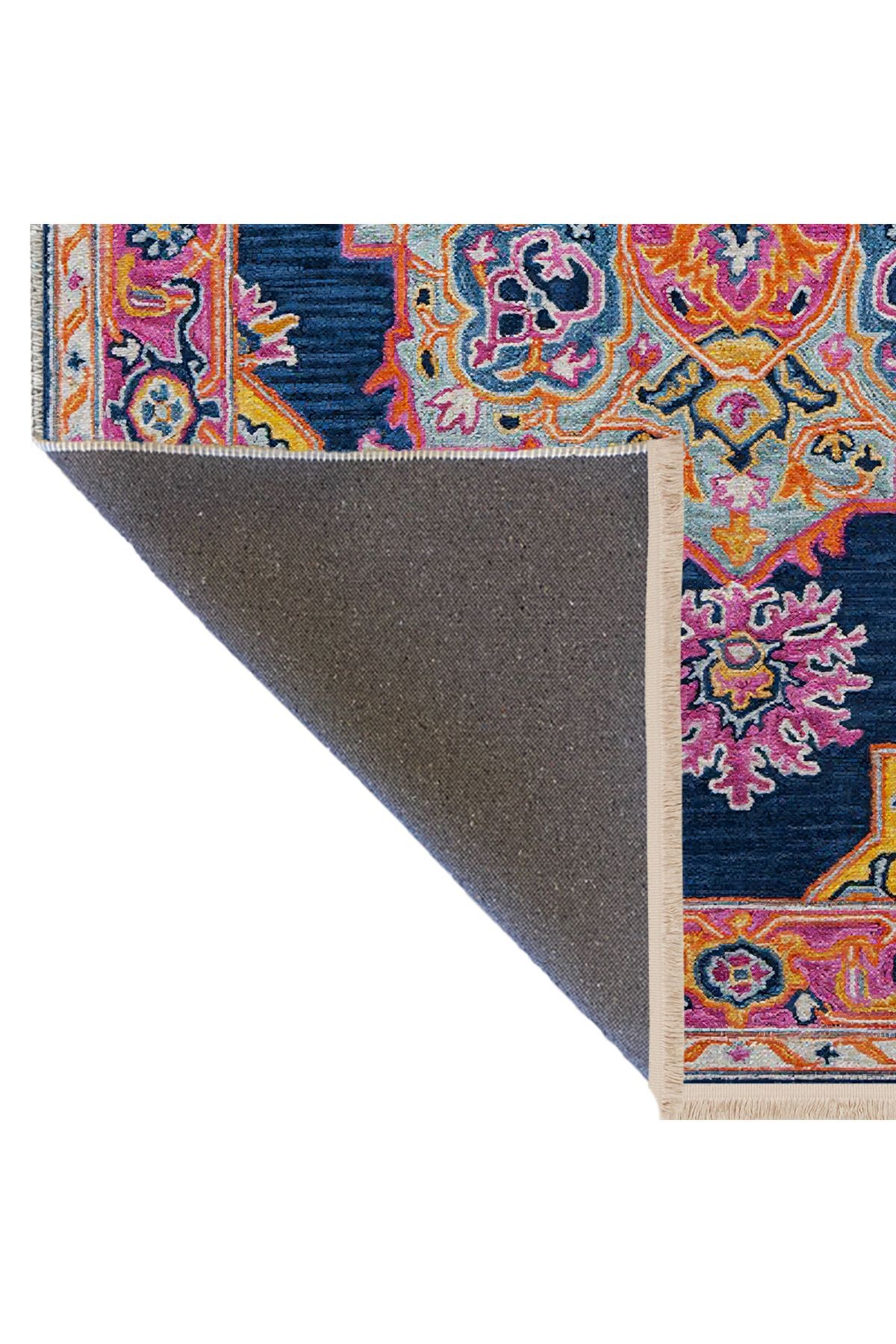 Pembe Mavi Temalı Geleneksel Motif Etnik Desenli Vintage Dekoratif Halı 2616