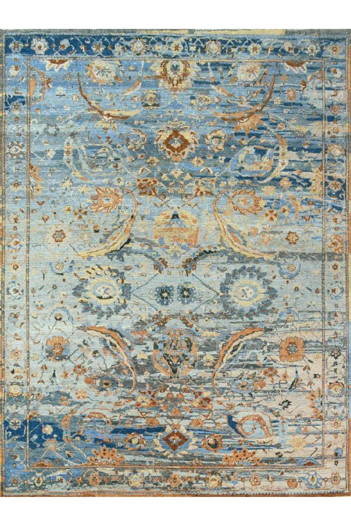 Barcelona Koleksiyonu Mavi Tonlarda Soyut Motifli ve Geleneksel Desenli Vintage Dekoratif Halı 50