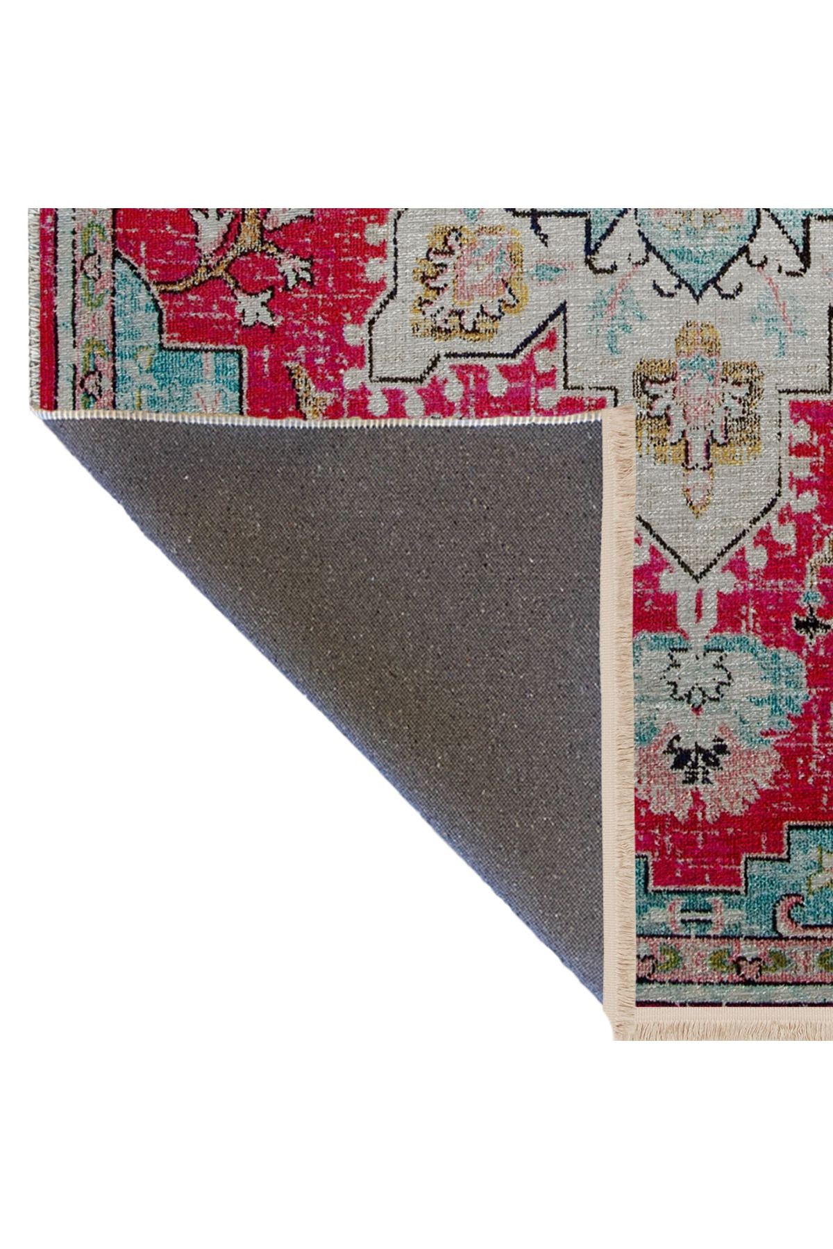 Turkuaz Pembe Temalı Geleneksel Motif Desenli Kreatif Vintage Dekoratif Halı 2930