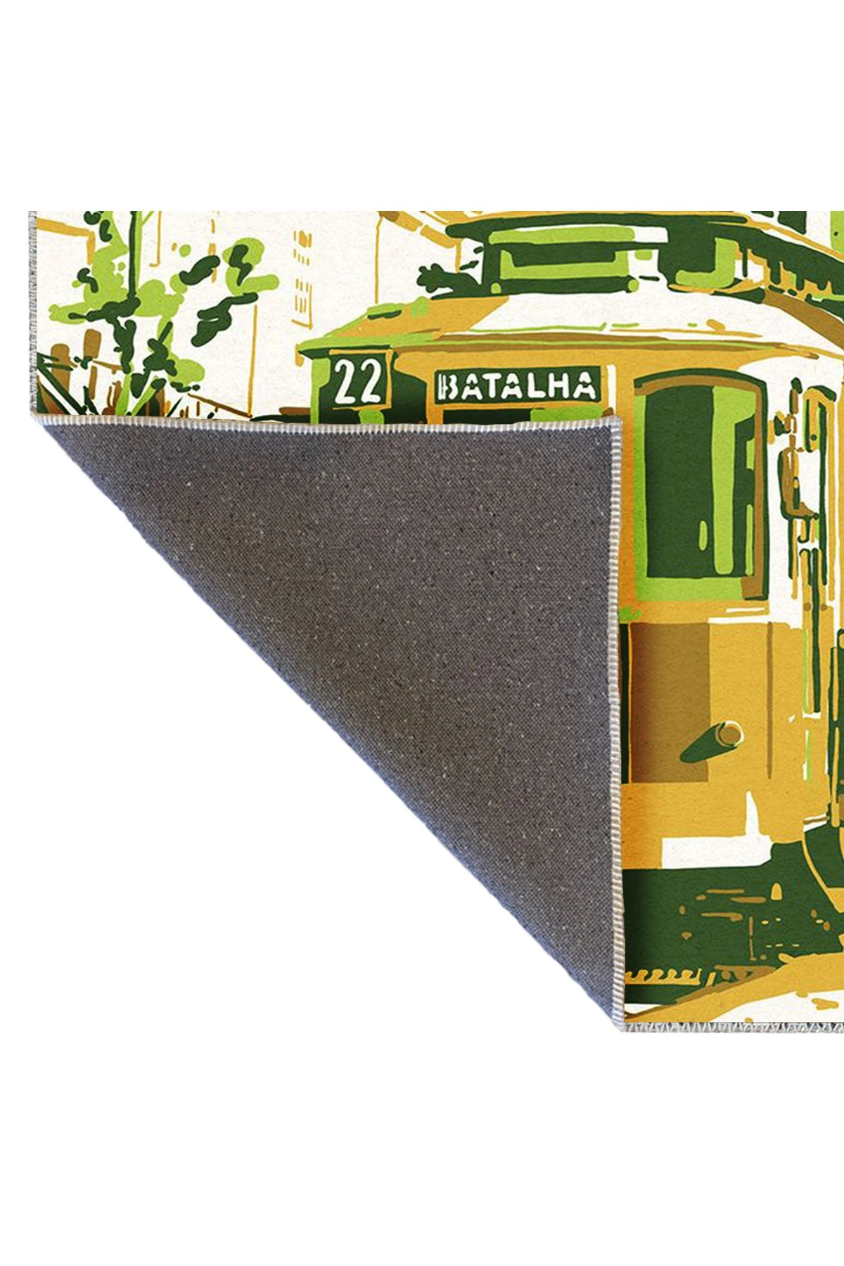 Buse Koleksiyonu Yeşil Turuncu Tren Desenli Dokuma Taban Modern Dekoratif Halı buse20